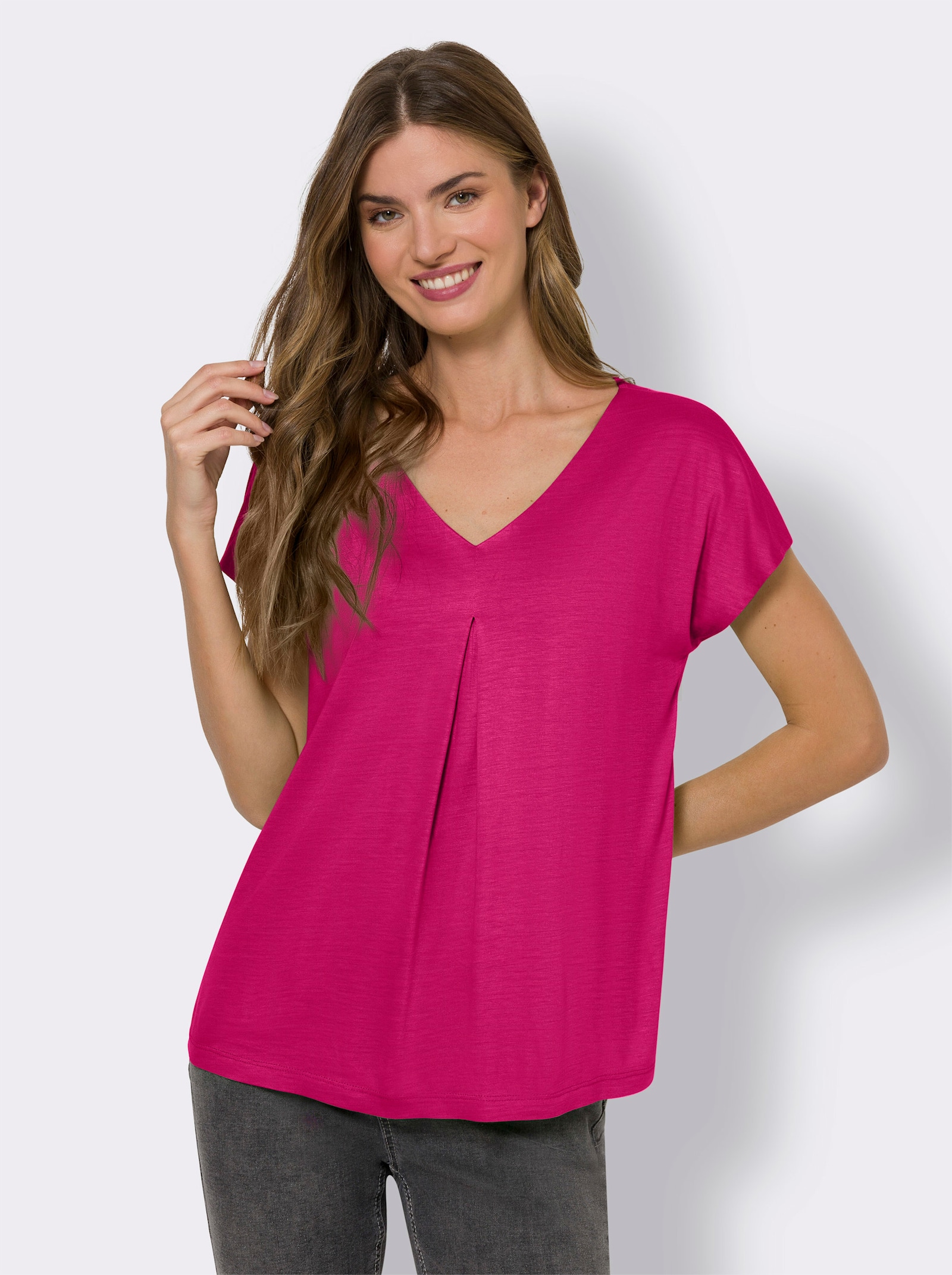 heine Kurzarmshirt mit Falte vorne - pink