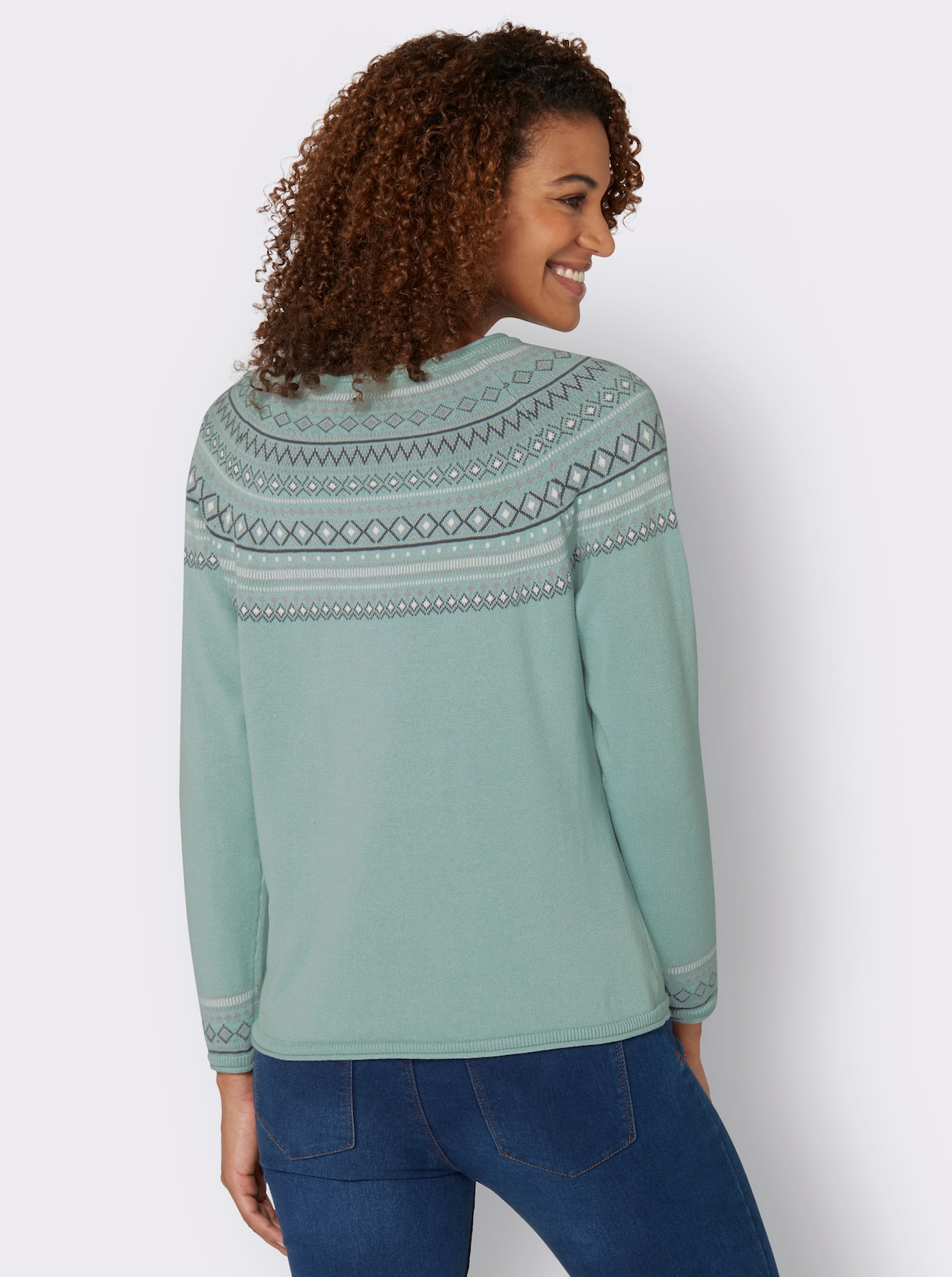 Pull norvégien - menthe à motifs