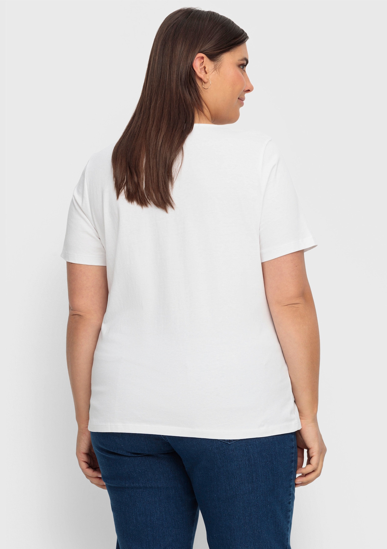 Kurzarmshirt mit Steinchen verziert - weiß