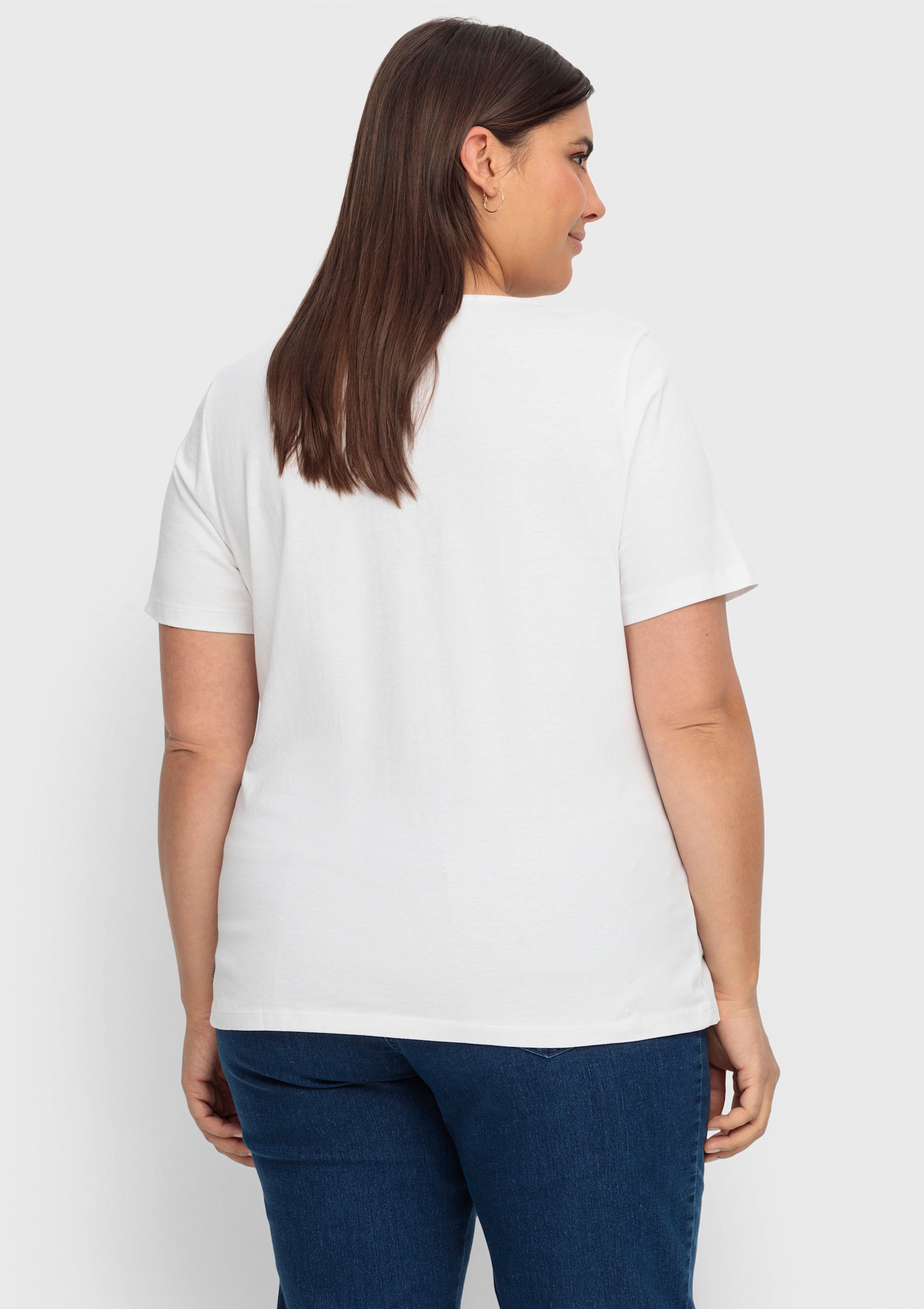 Kurzarmshirt mit Steinchen verziert - weiß