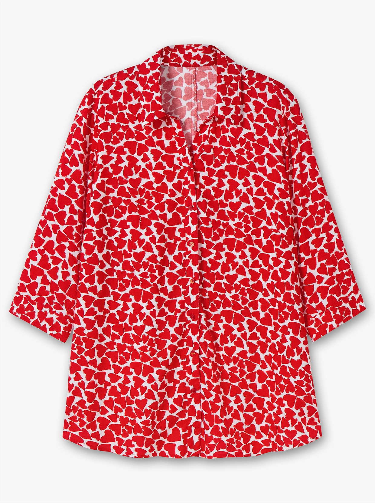Longbluse - weiß-rot-gemustert