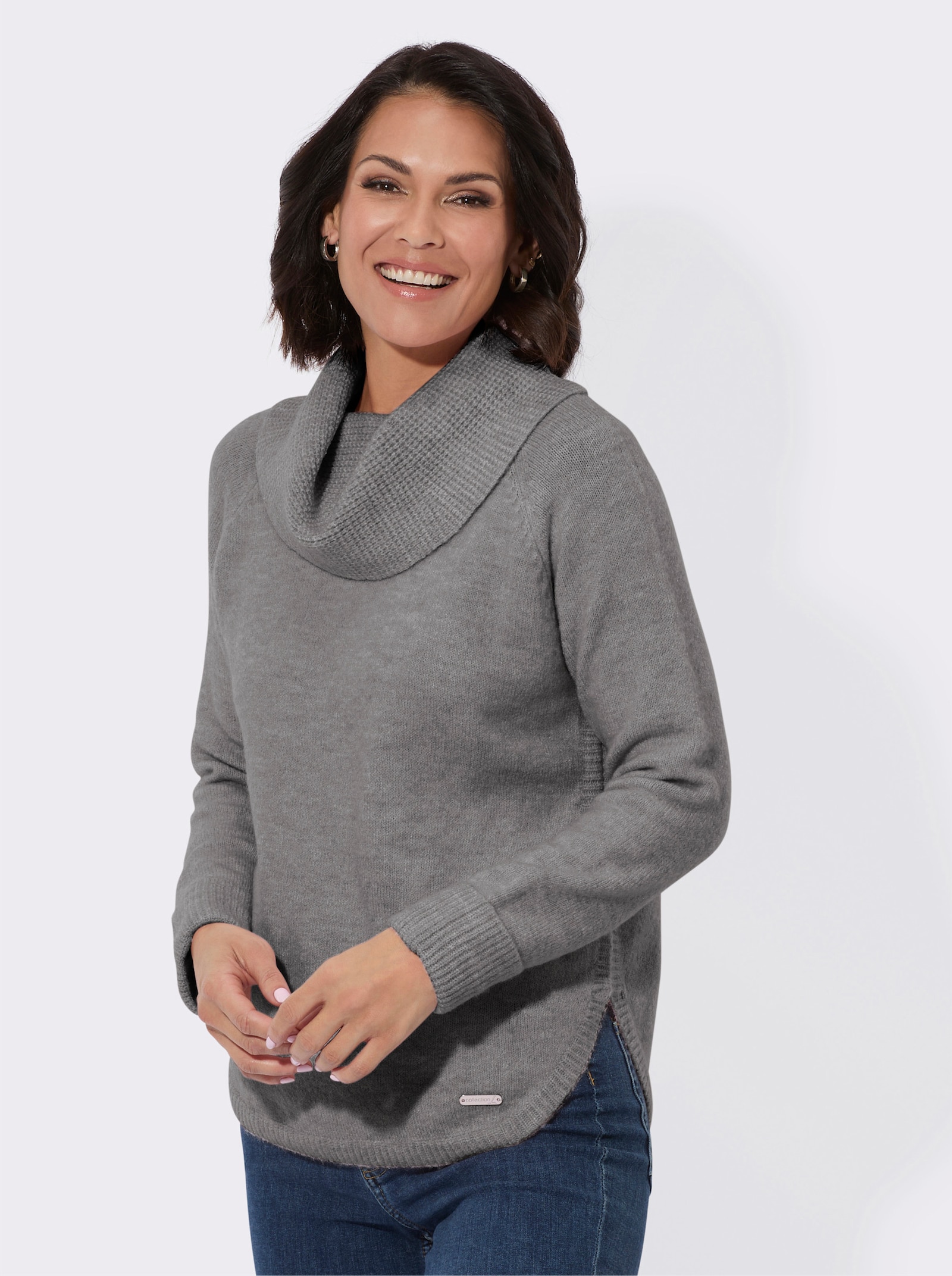 Rollkragenpullover aus Melangegarn - grau-meliert