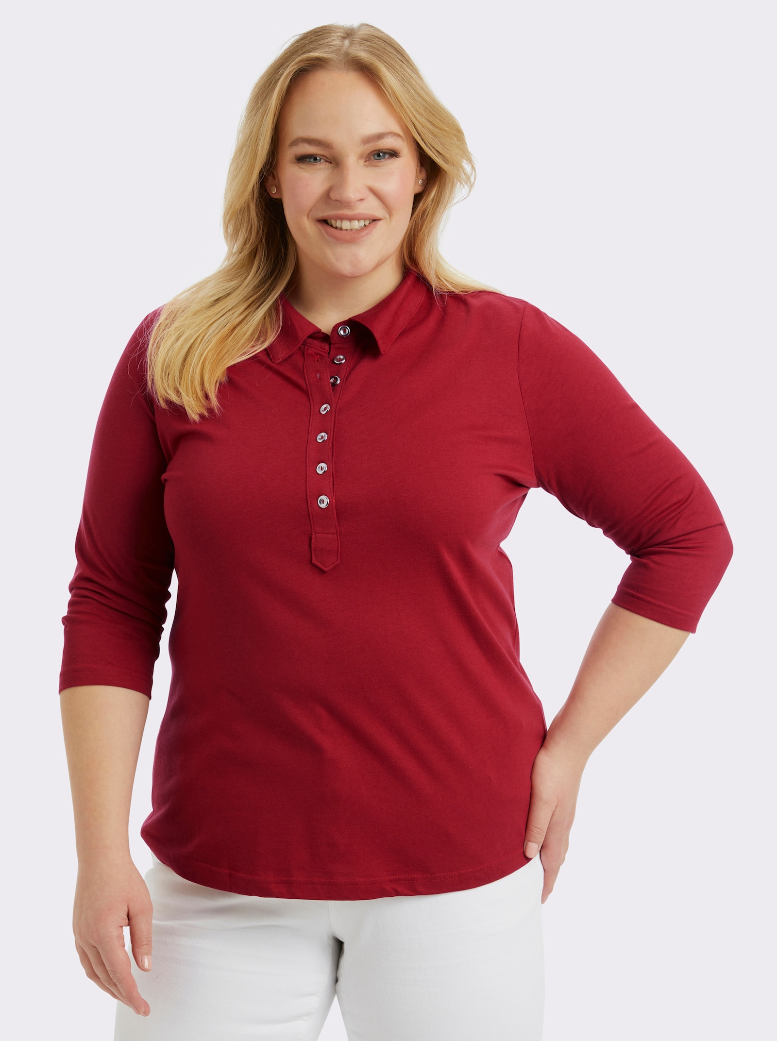 Poloshirt mit langer Knopfleiste - kirschrot
