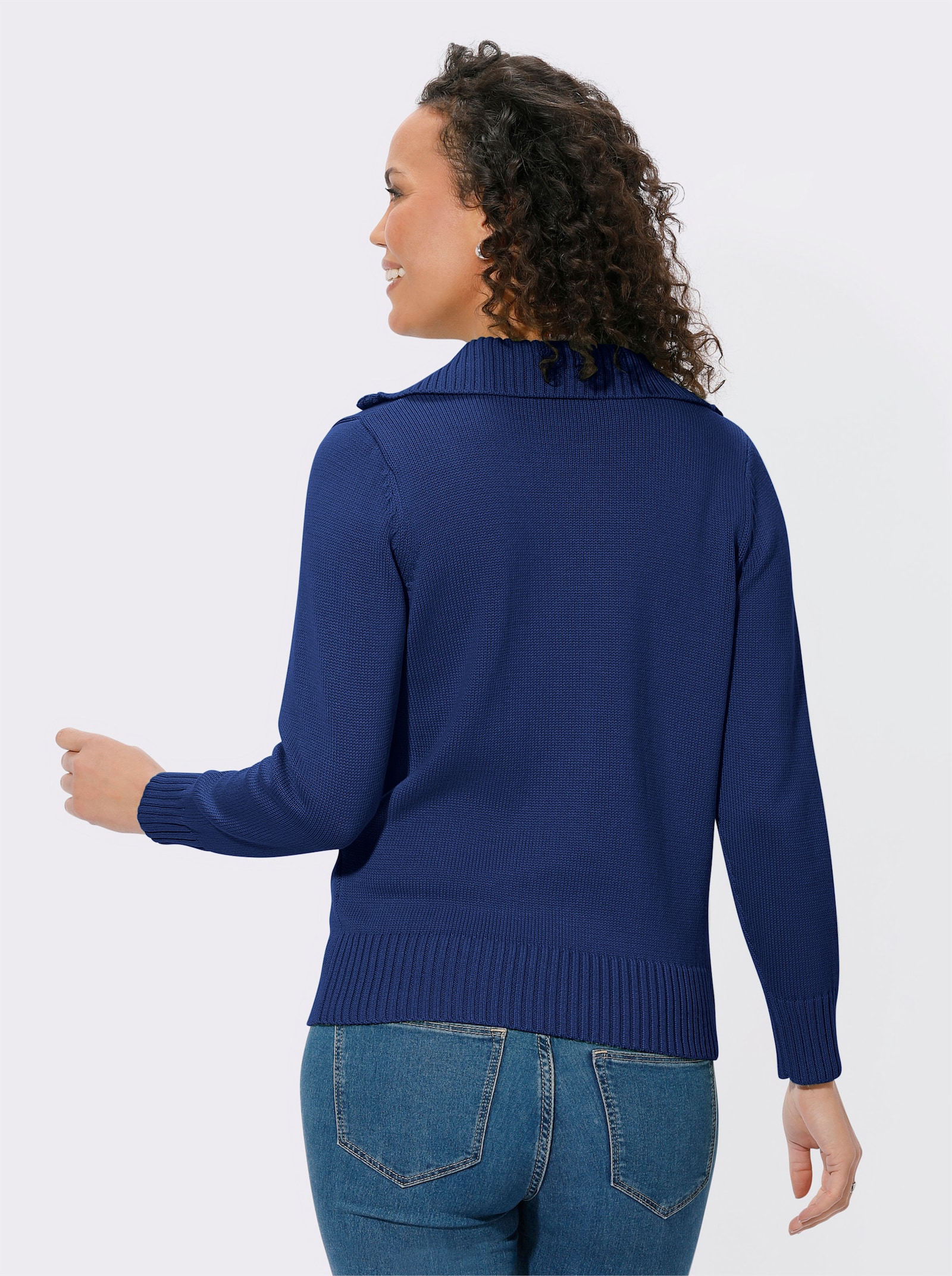 Troyer mit breiten Rippabschlüssen - royalblau