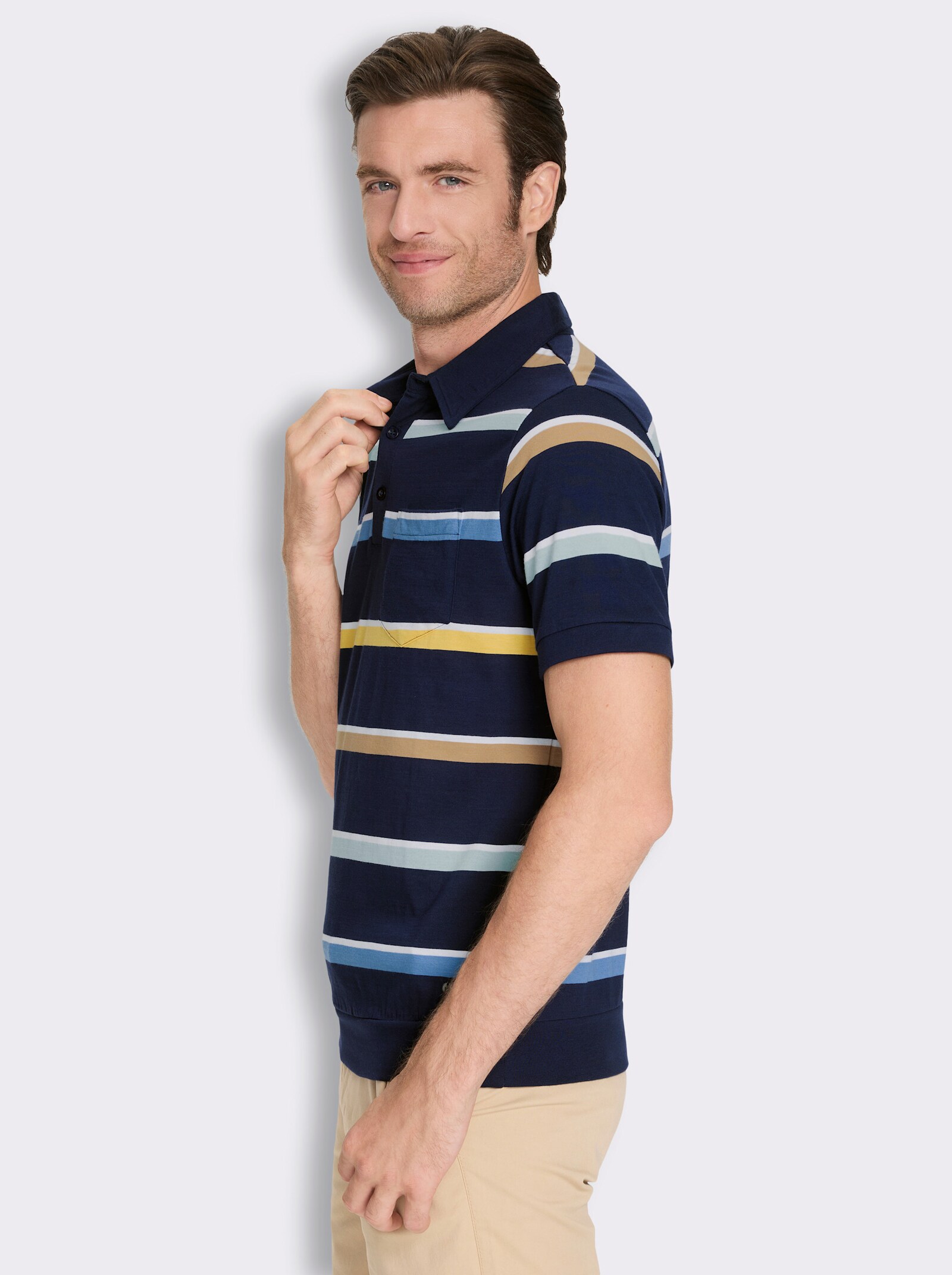 Marco Donati Kurzarmshirt mit garngefärbten Streifen - marine-gestreift