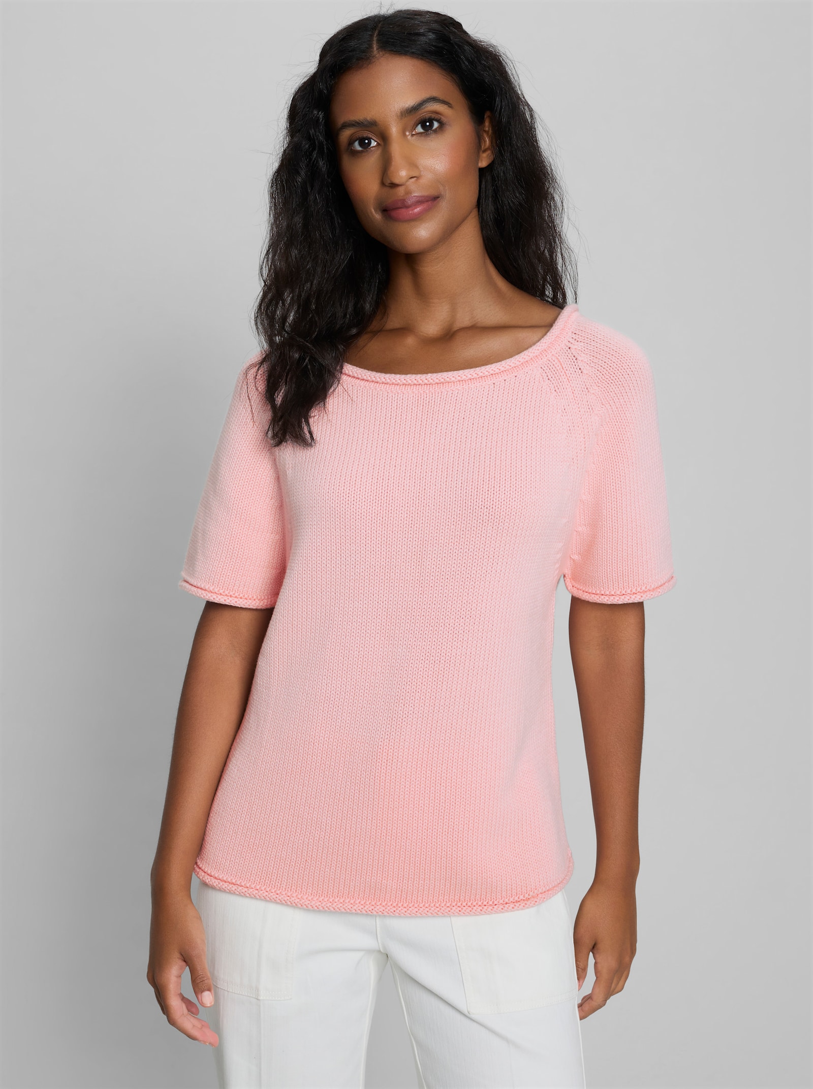heine Pullover mit Rollkanten - hellrosé