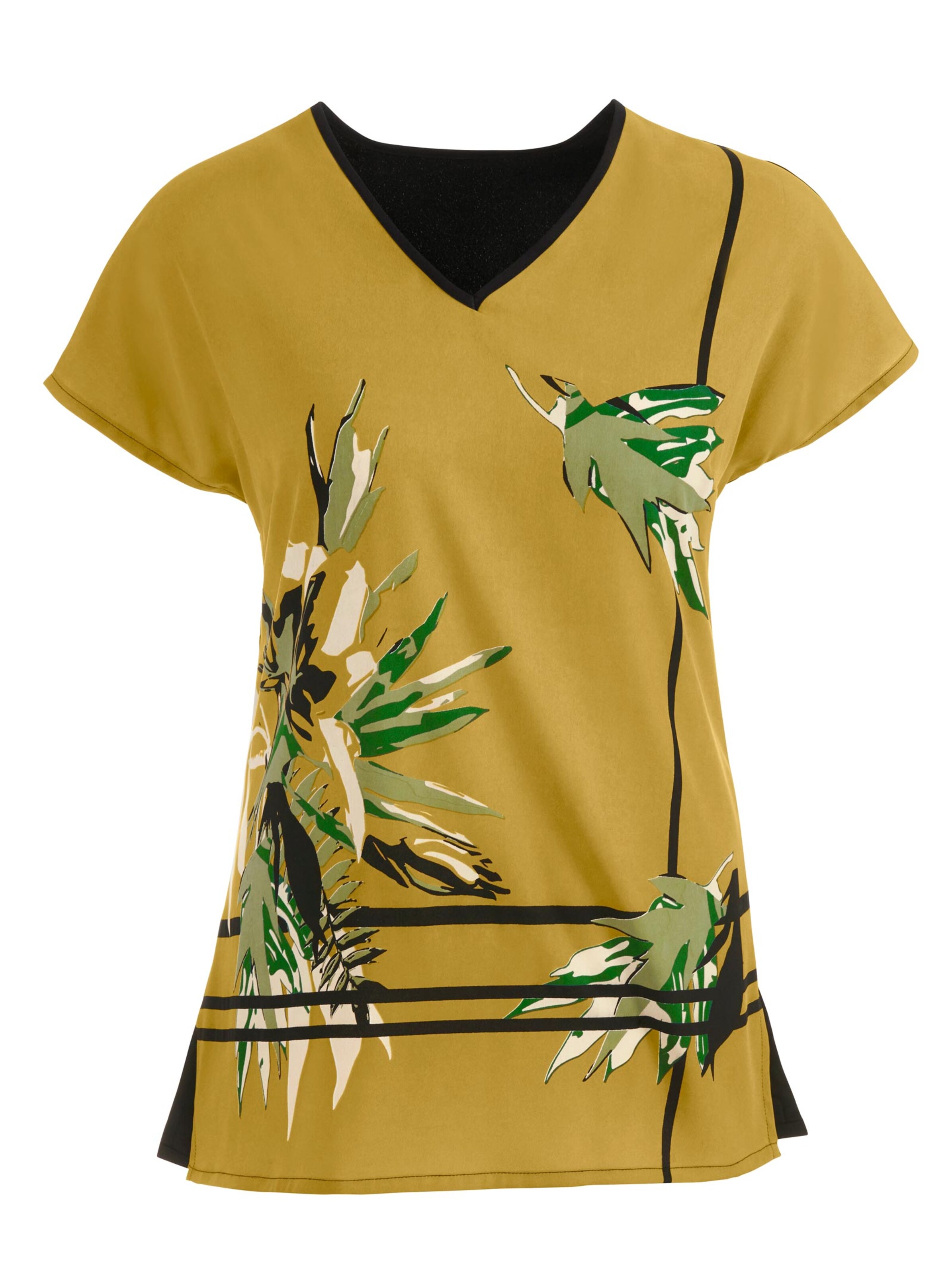 Blusenshirt - messingfarben-schwarz-bedruckt