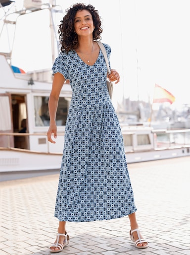 Jerseykleid im Druck-Dessin - jeansblau-ecru-bedruckt