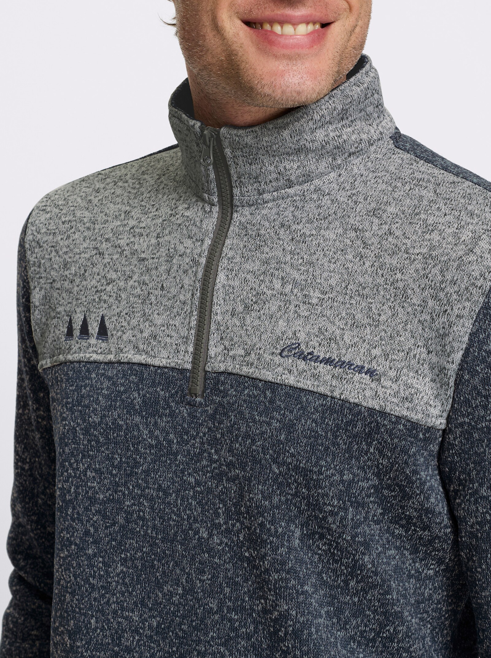 Catamaran Strickfleece-Pullover mit Stickerei - rauchblau-grau-meliert