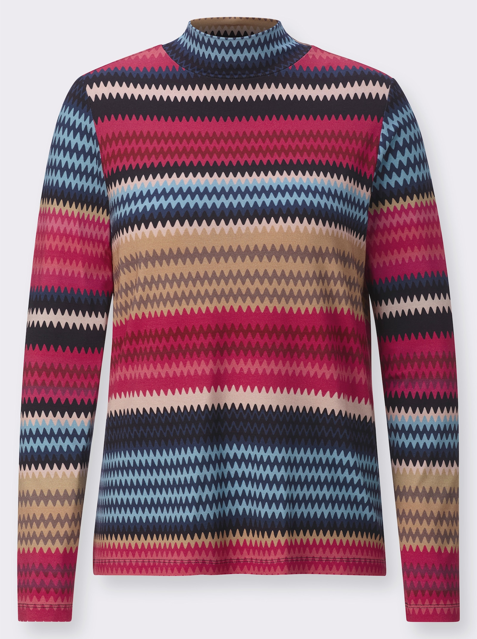 Langarmshirt mit Stehkragen, bedruckt - dunkelblau-dunkelrot-bedruckt