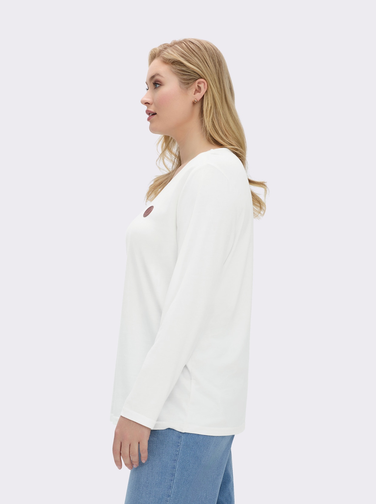 Langarmshirt mit V-Ausschnitt - ecru