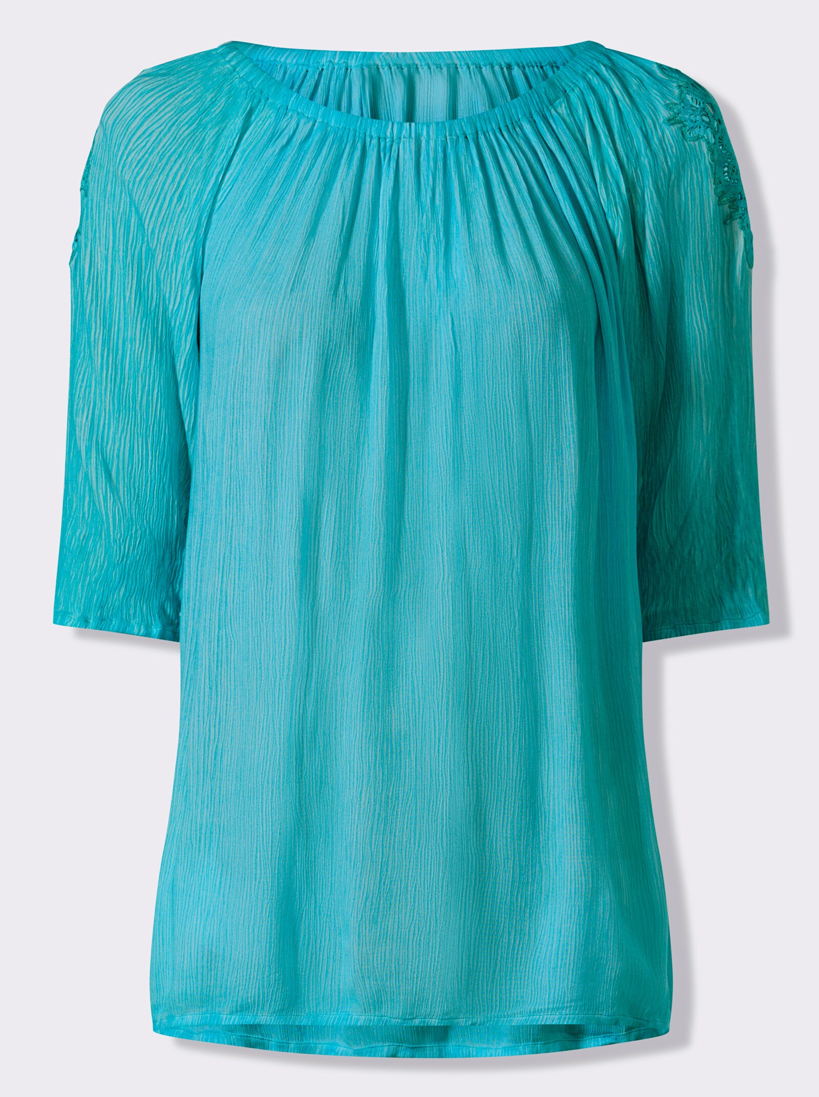 heine Carmenbluse mit Spitzeneinsatz - türkis