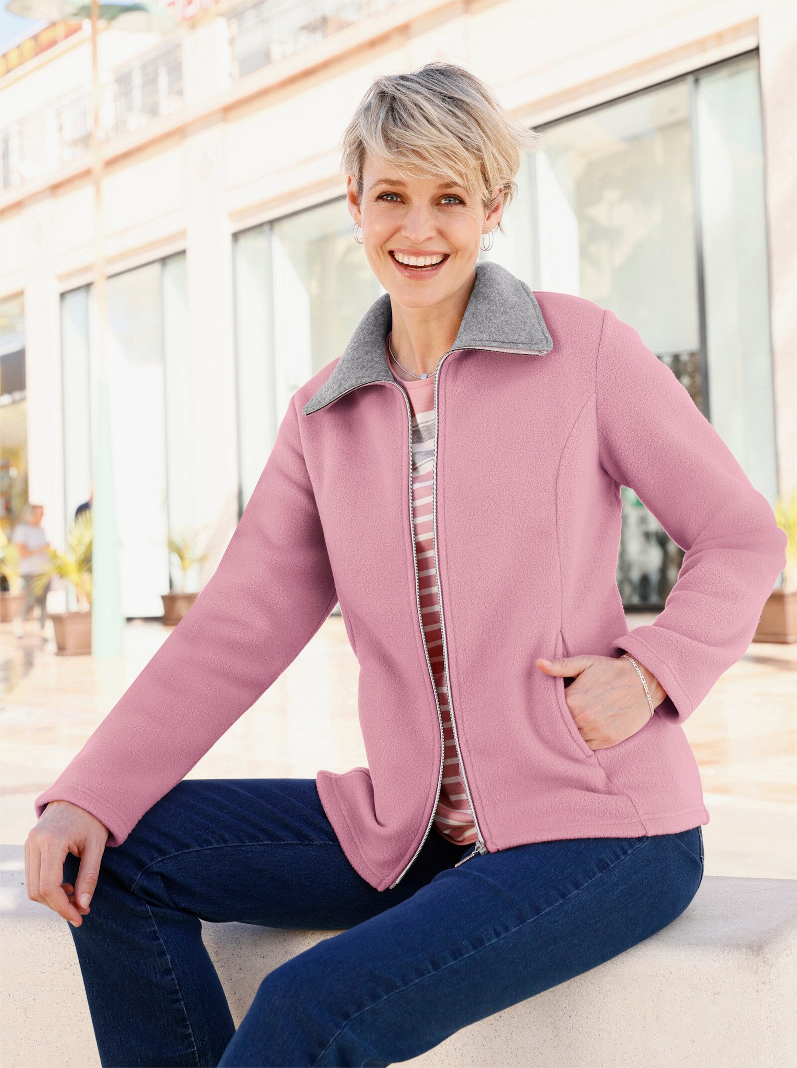 Fleecejack met 2 zakken - oudroze