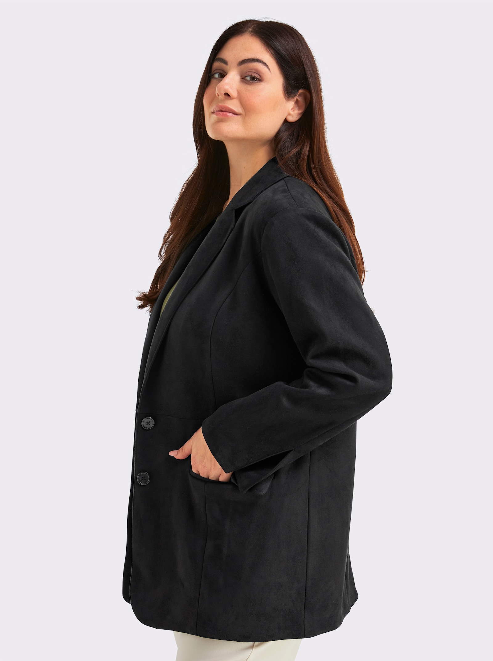 sheego Blazer in Veloursleder-Optik - schwarz