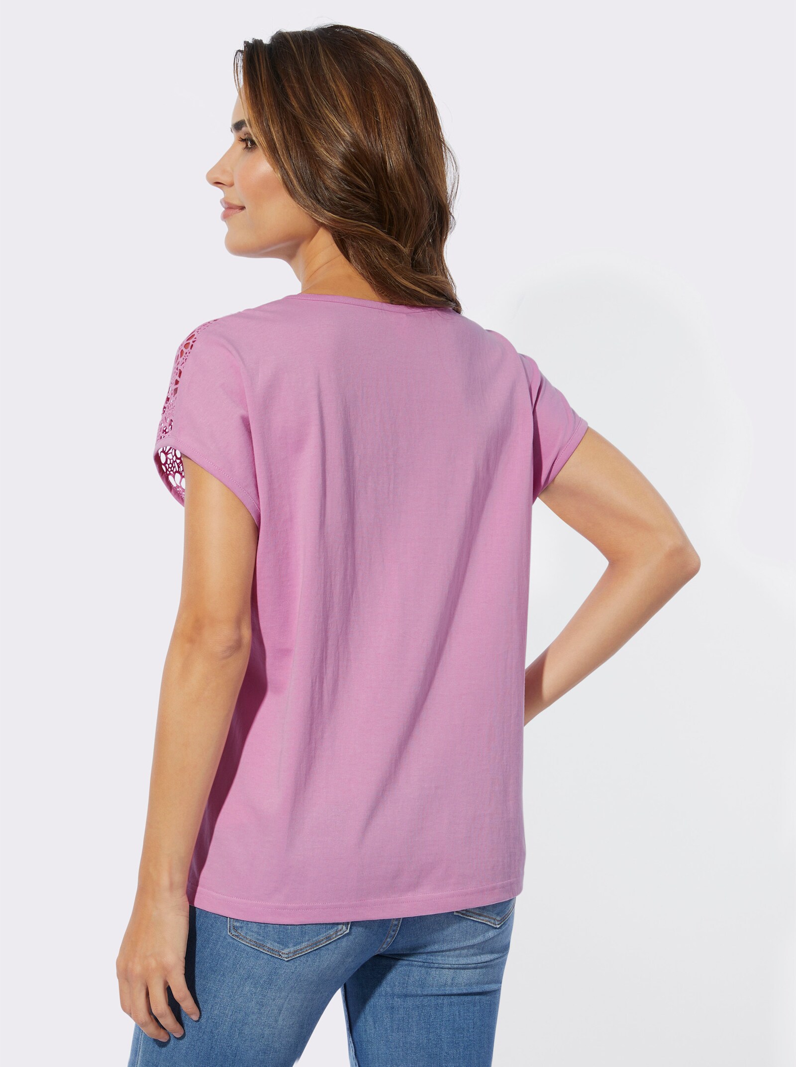 Spitzenshirt mit kurzer Knopfleiste - orchidee