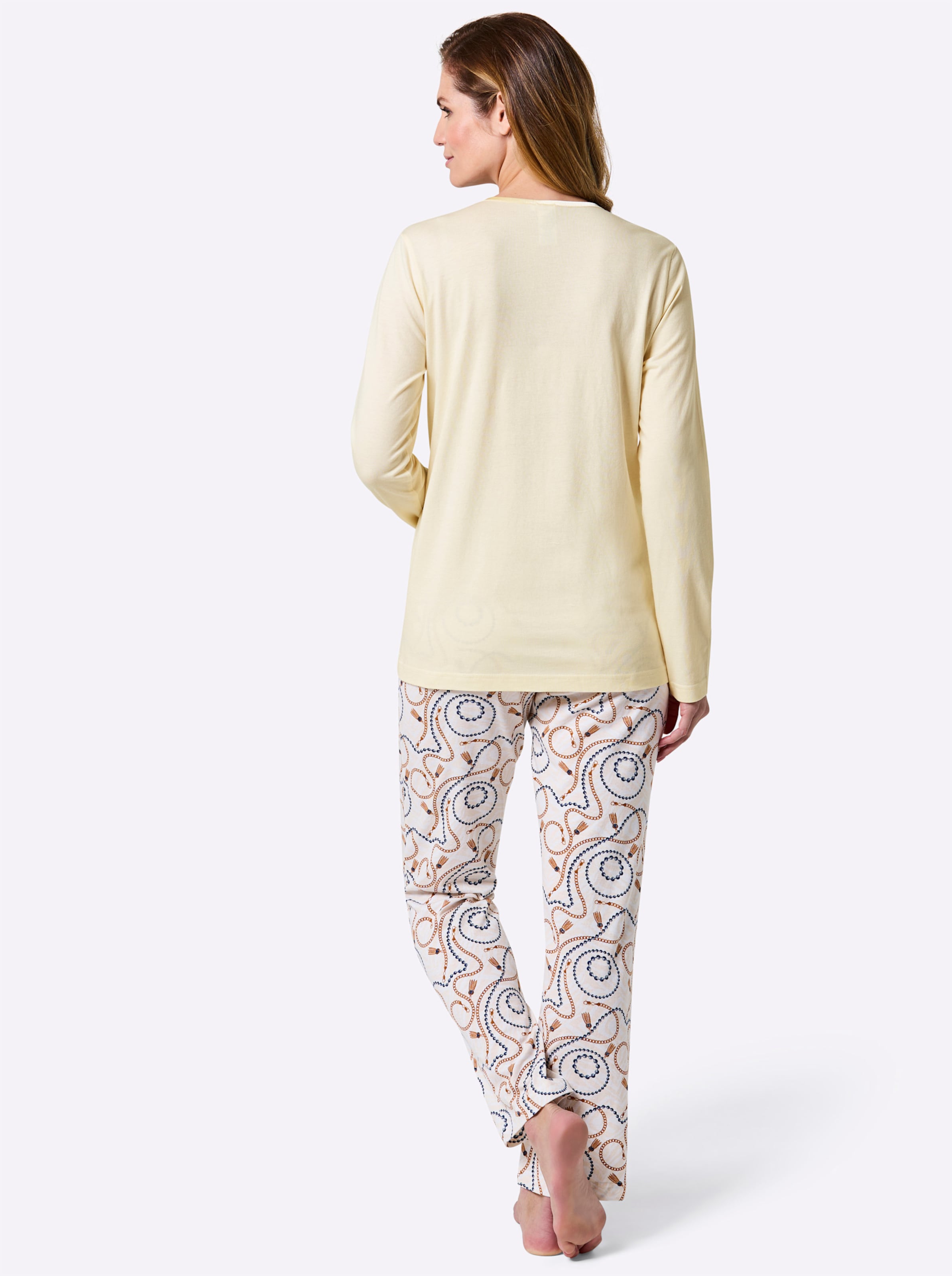 Pyjama champagne/marine bedrukt, foto 3