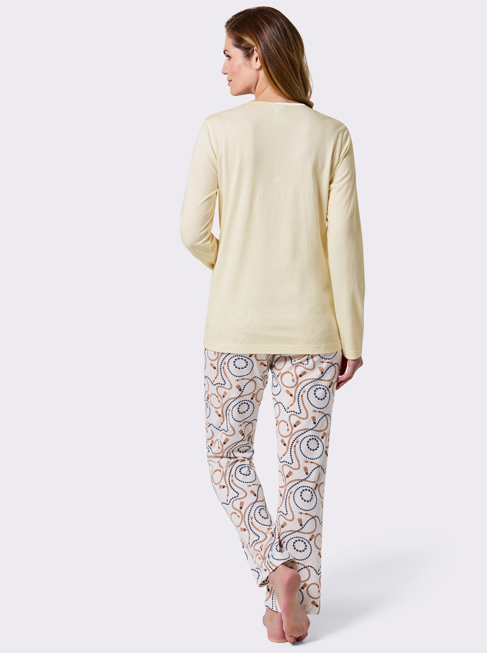 wäschepur Schlafanzug im Kettendessin - champagner-marine-bedruckt