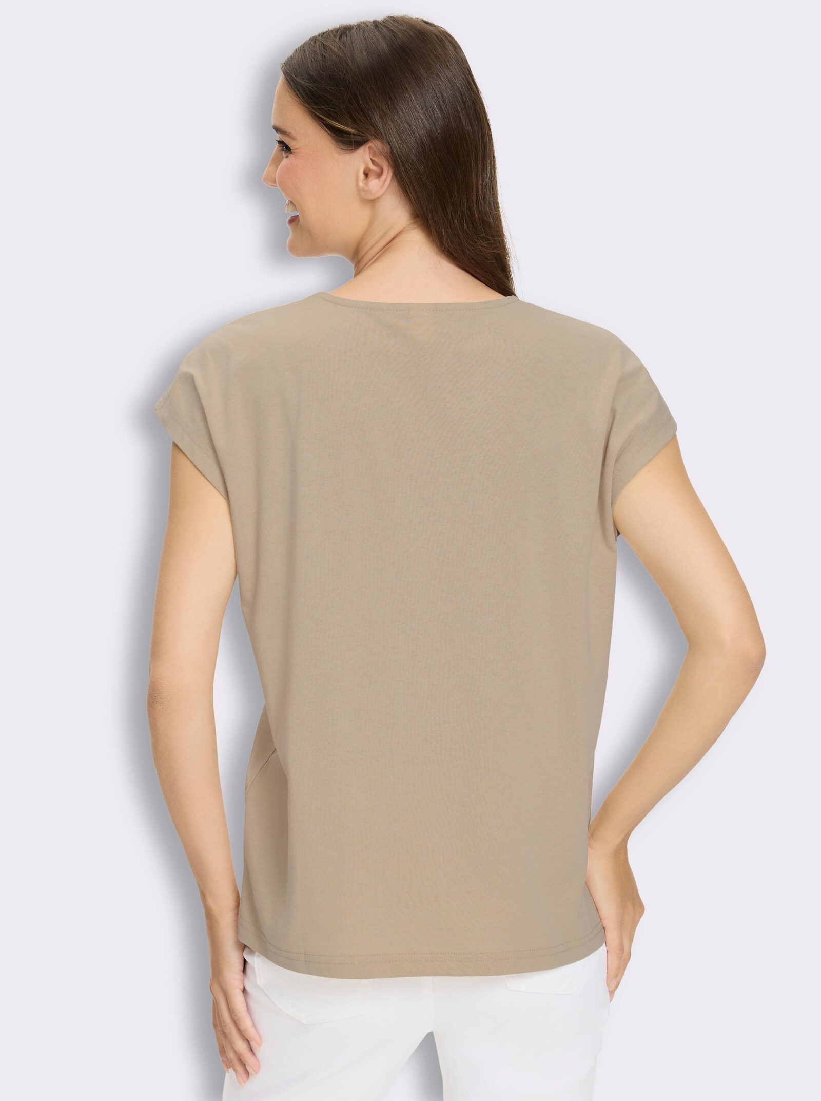 Kurzarmshirt mit Druck - sand-camel-bedruckt