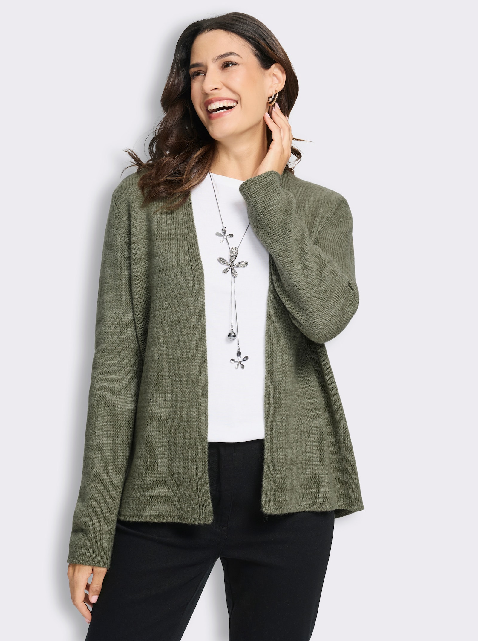 Strickjacke in offener Form - khaki-meliert