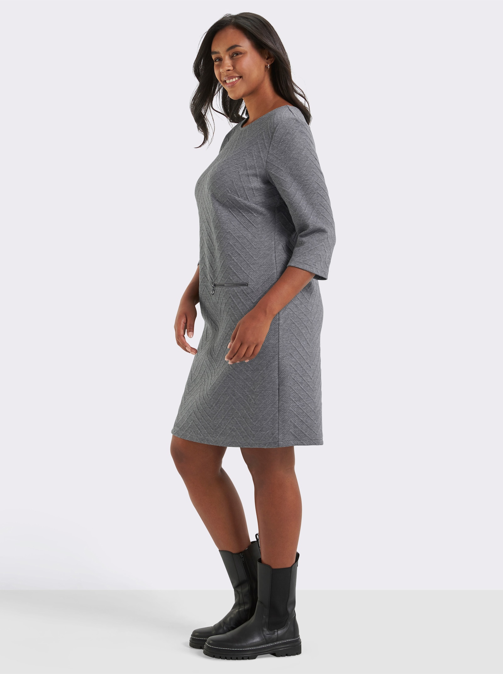 Druckkleid in Jersey-Jacquard-Qualität - grau-meliert
