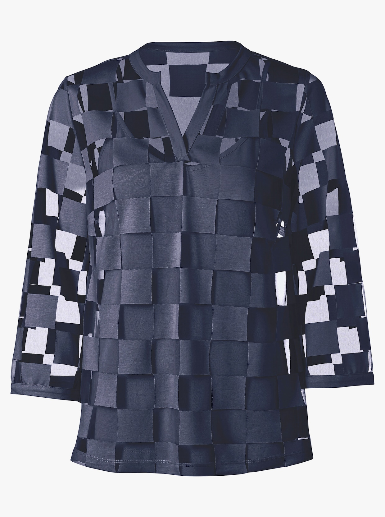 heine Shirt met 3/4-mouw - marine geruit