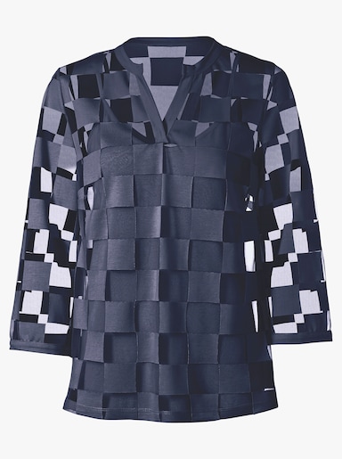 heine 3/4-Arm-Shirt mit Ausbrenner-Optik - marine-kariert