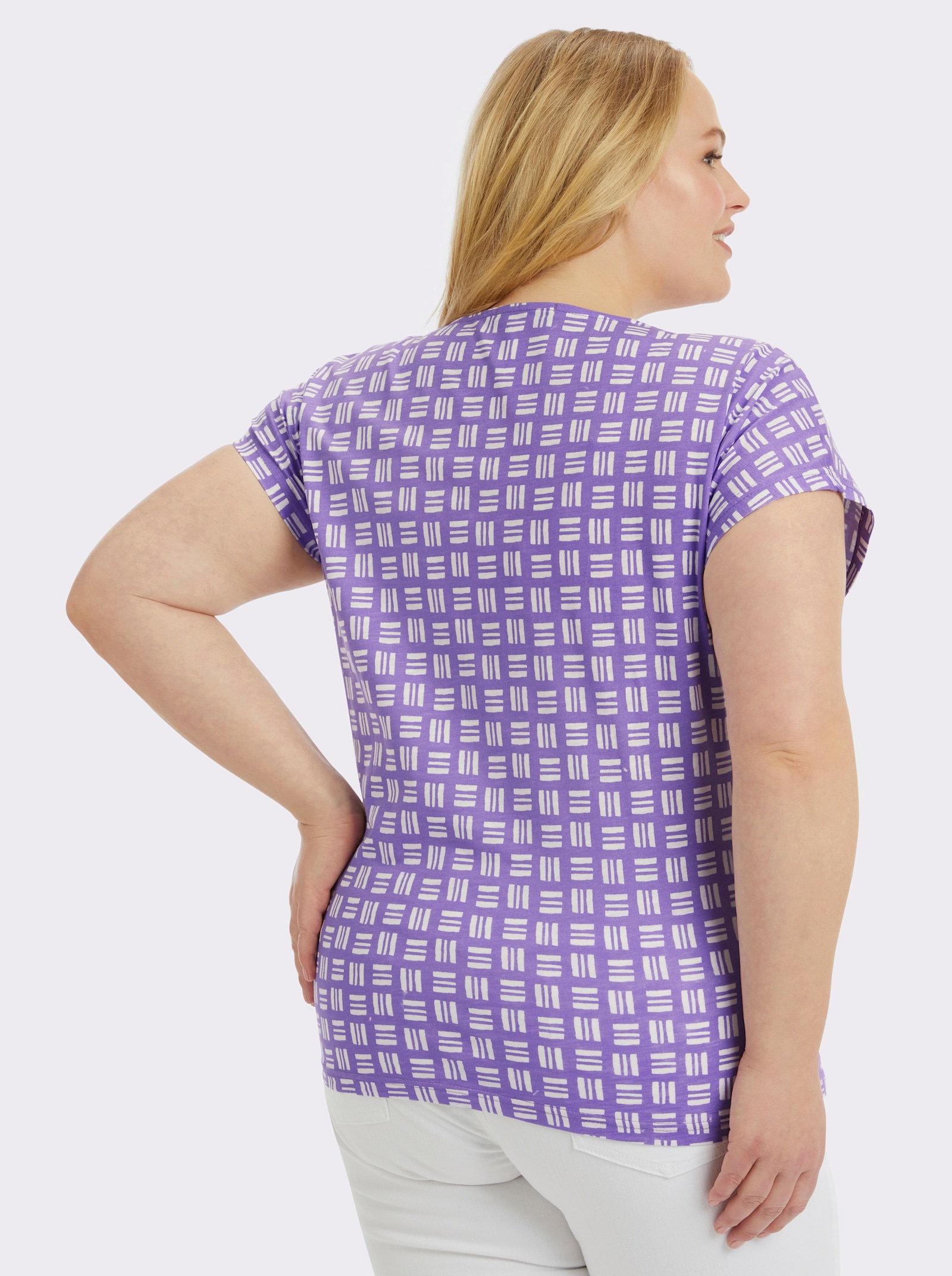 Print-Shirt aus reiner Baumwolle - lavendel-ecru-bedruckt