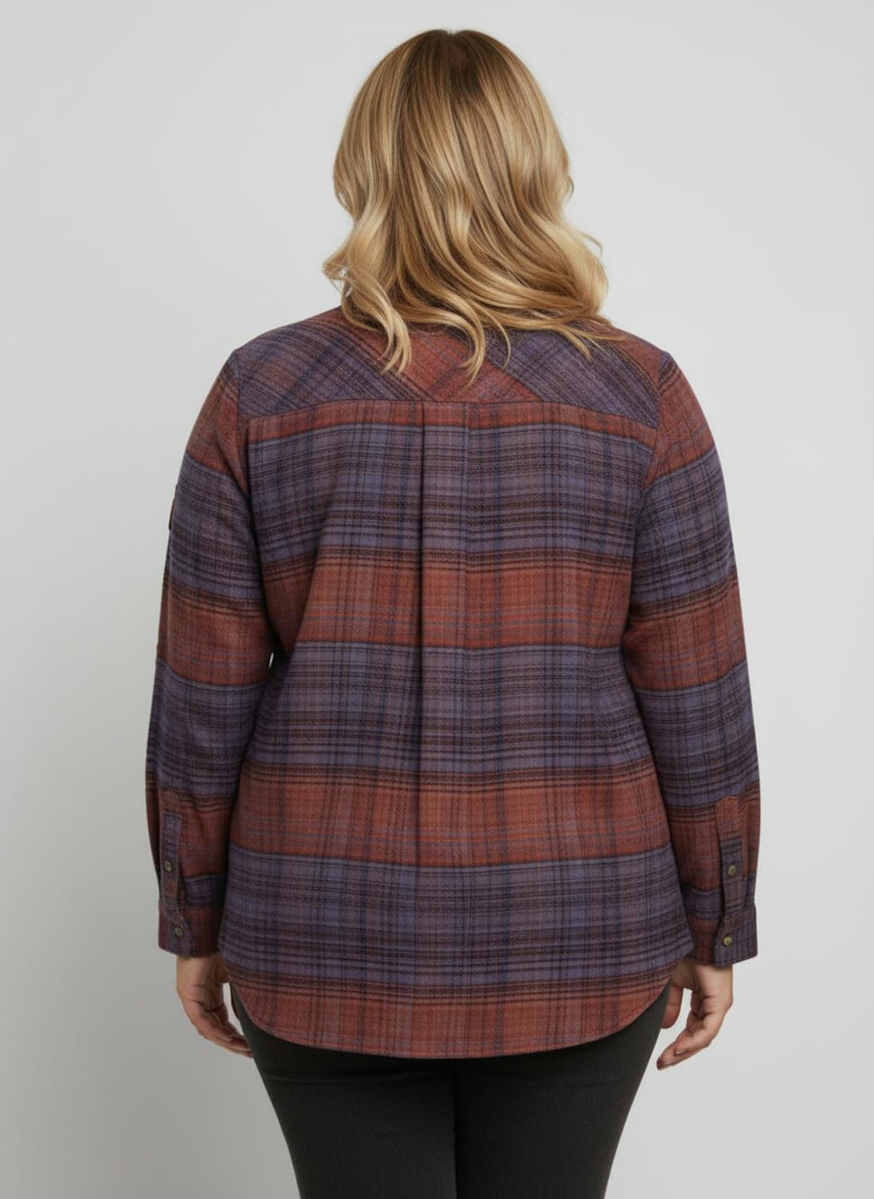 Flanellbluse im Karo-Muster - mittelblau-terra-kariert