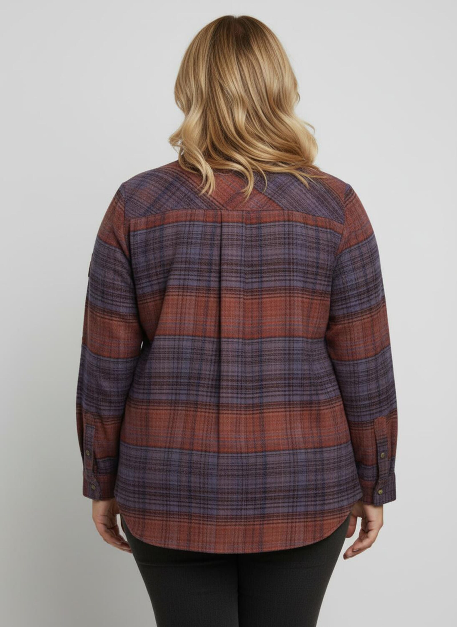 Flanellbluse im Karo-Muster - mittelblau-terra-kariert