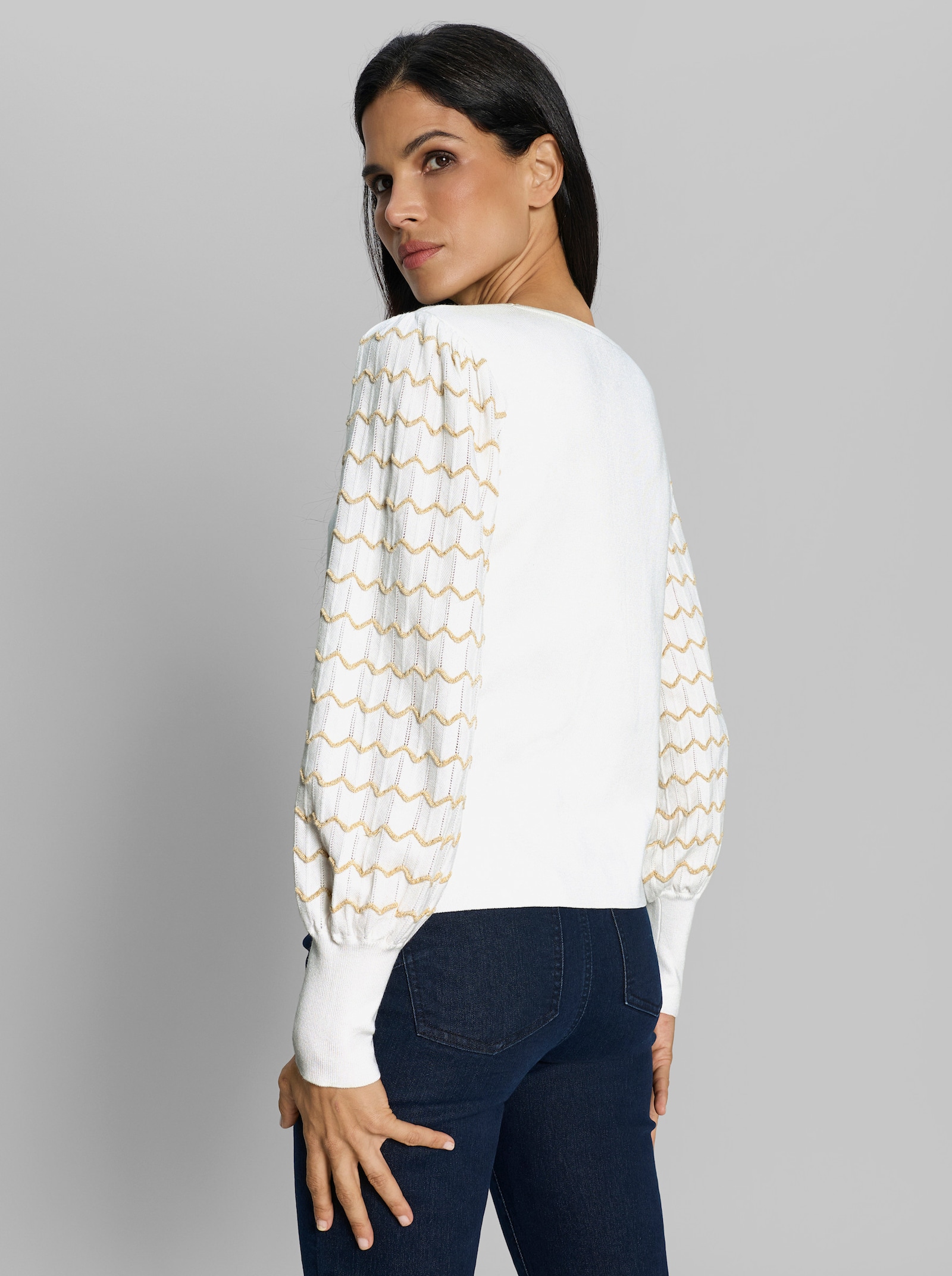 heine Feinstrickpullover mit Zickzack-Muster - ecru