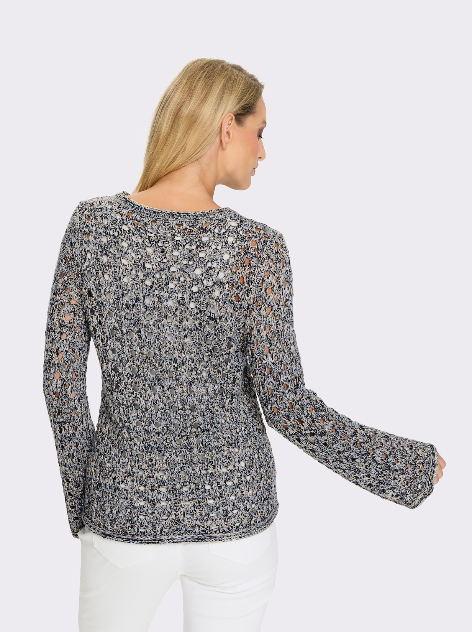 heine Ajourpullover - schwarz-weiß-gemustert