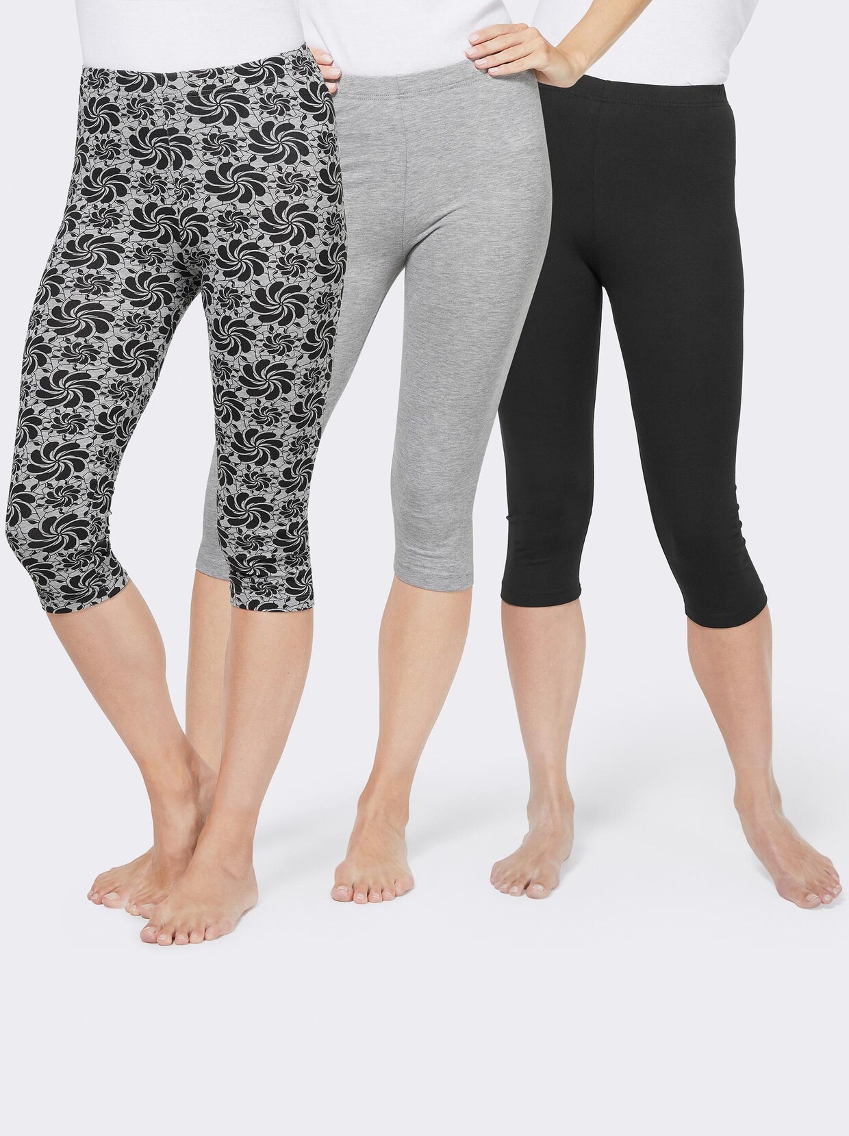 feel good Capri-Leggings - schwarz + grau-meliert + bedruckt