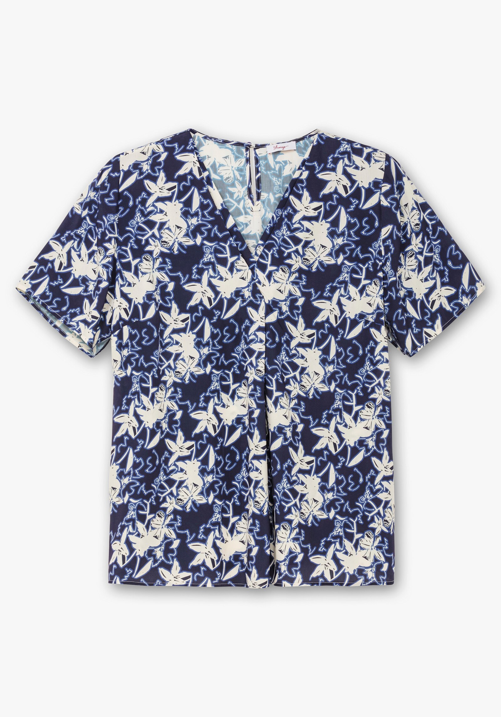 sheego Tunika mit Blumenprint und V-Ausschnitt - tiefblau-gemustert