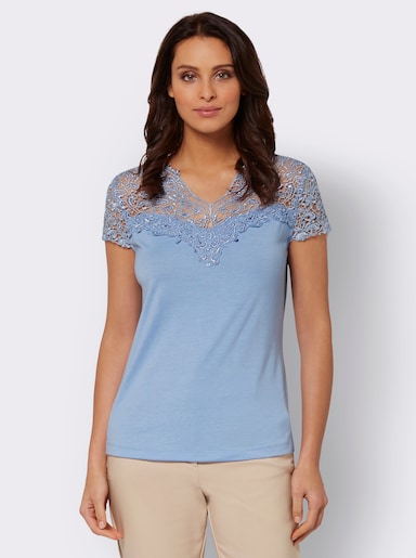 Spitzenshirt mit transparenter Spitze - eisblau