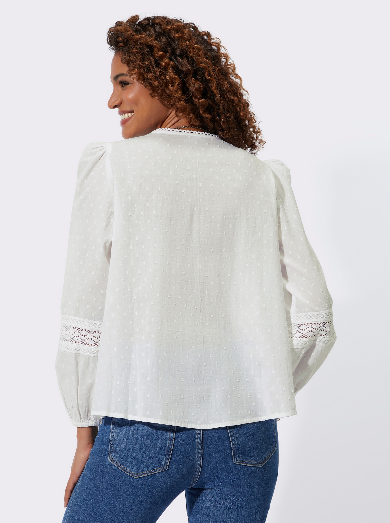 Langarm-Bluse in Tunikaform - weiß