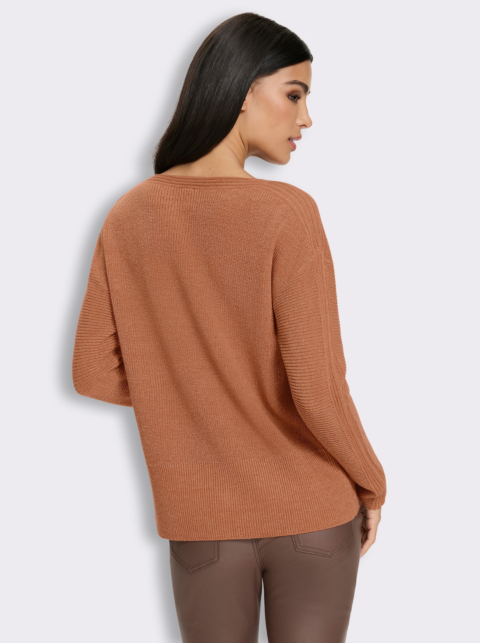 heine Langarm-Pullover mit Zierstreifen - papaya