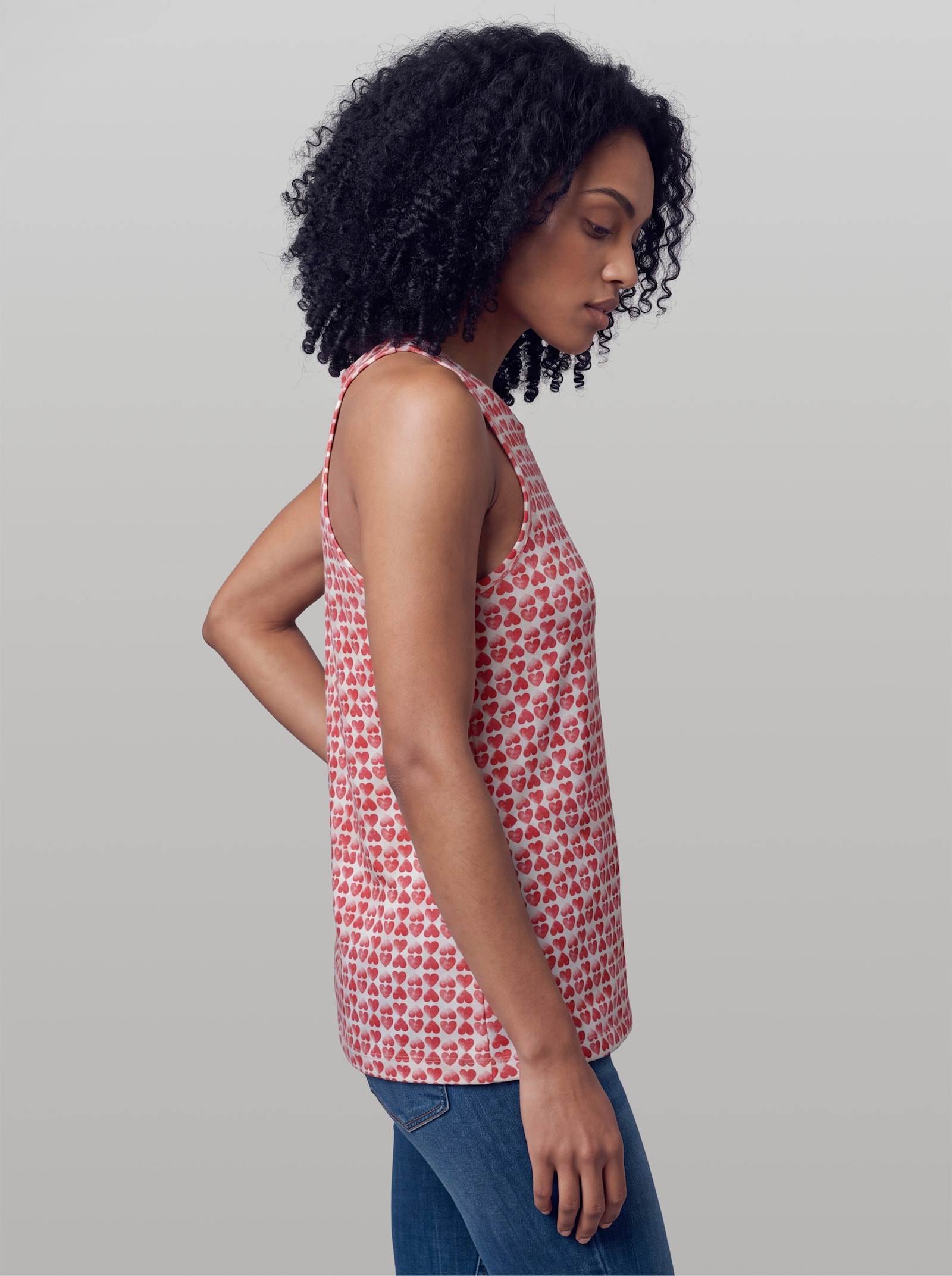 heine Shirttop mit amerikanischer Schulter - rot-hellrosé-gemustert