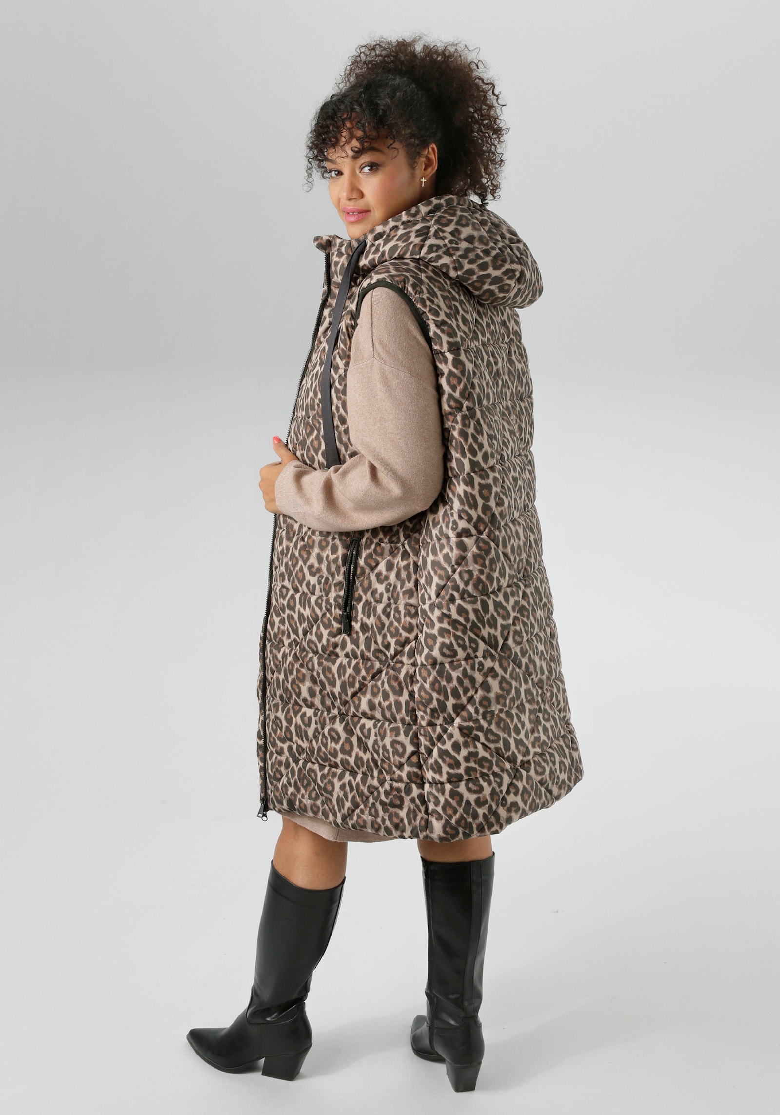 Aniston PLUS Steppweste - schwarz-beige-offwhite-braun