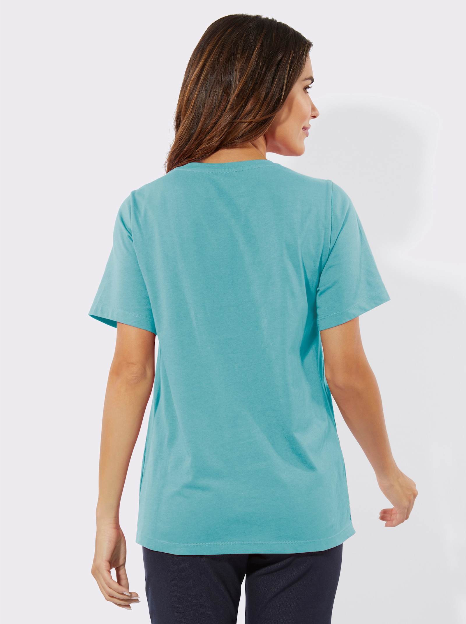 Freizeitshirt mit Seitenschlitzen - aquamarin-bedruckt