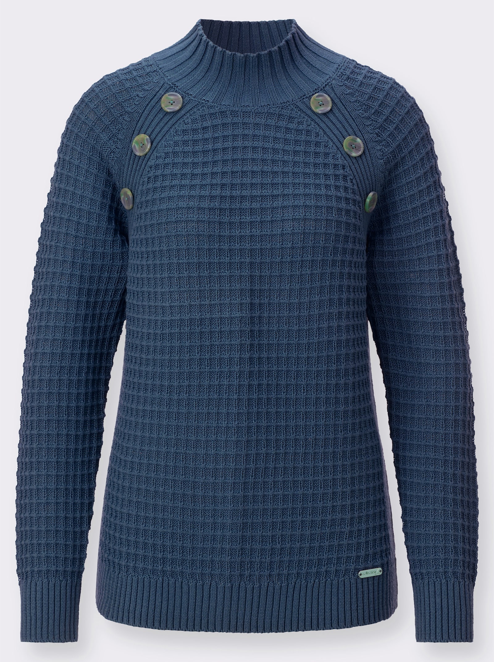 Stehkragenpullover mit Zierknöpfen - jeansblau