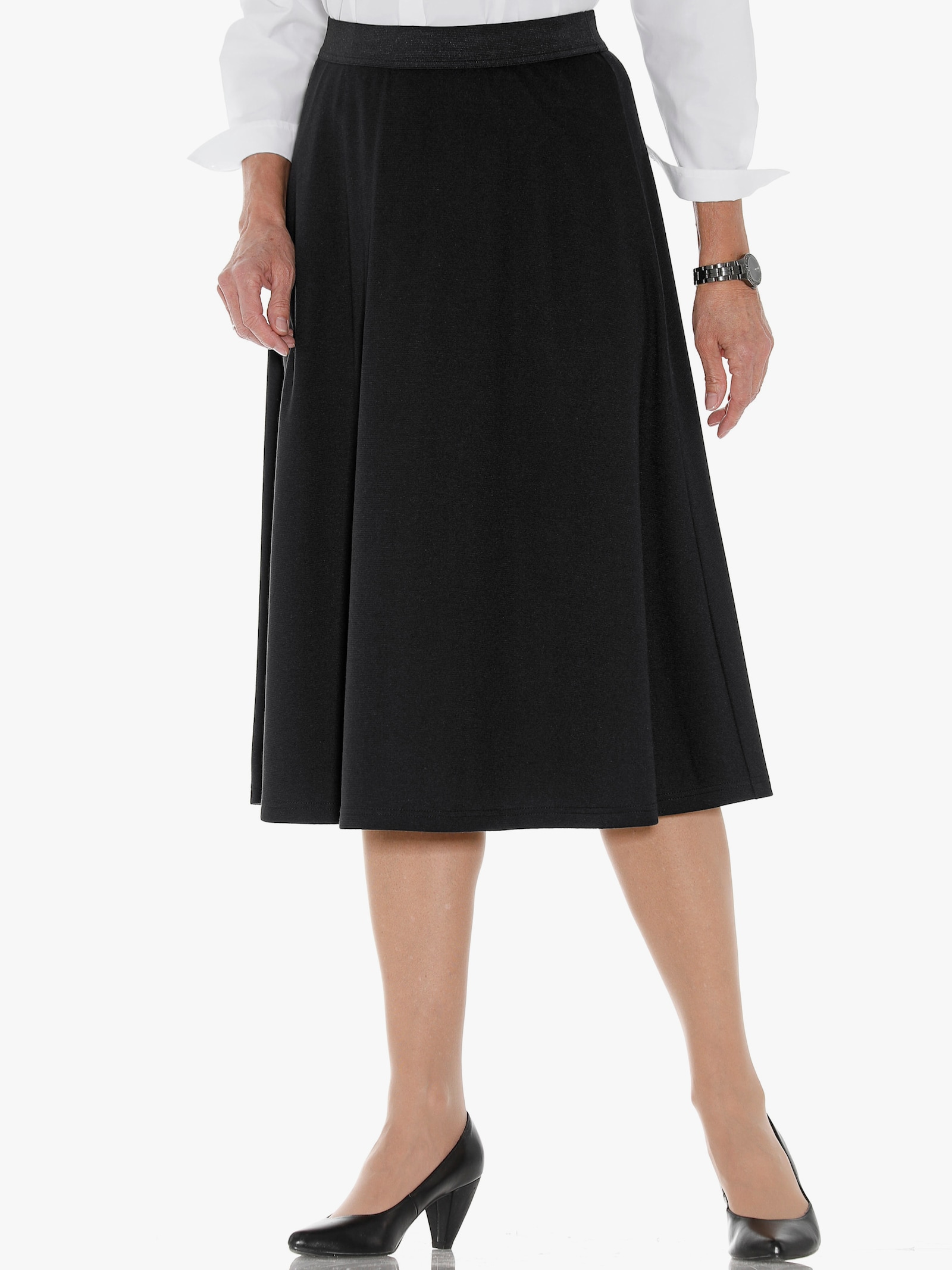 Jerseyrok met contrastband - zwart + antraciet gemêleerd