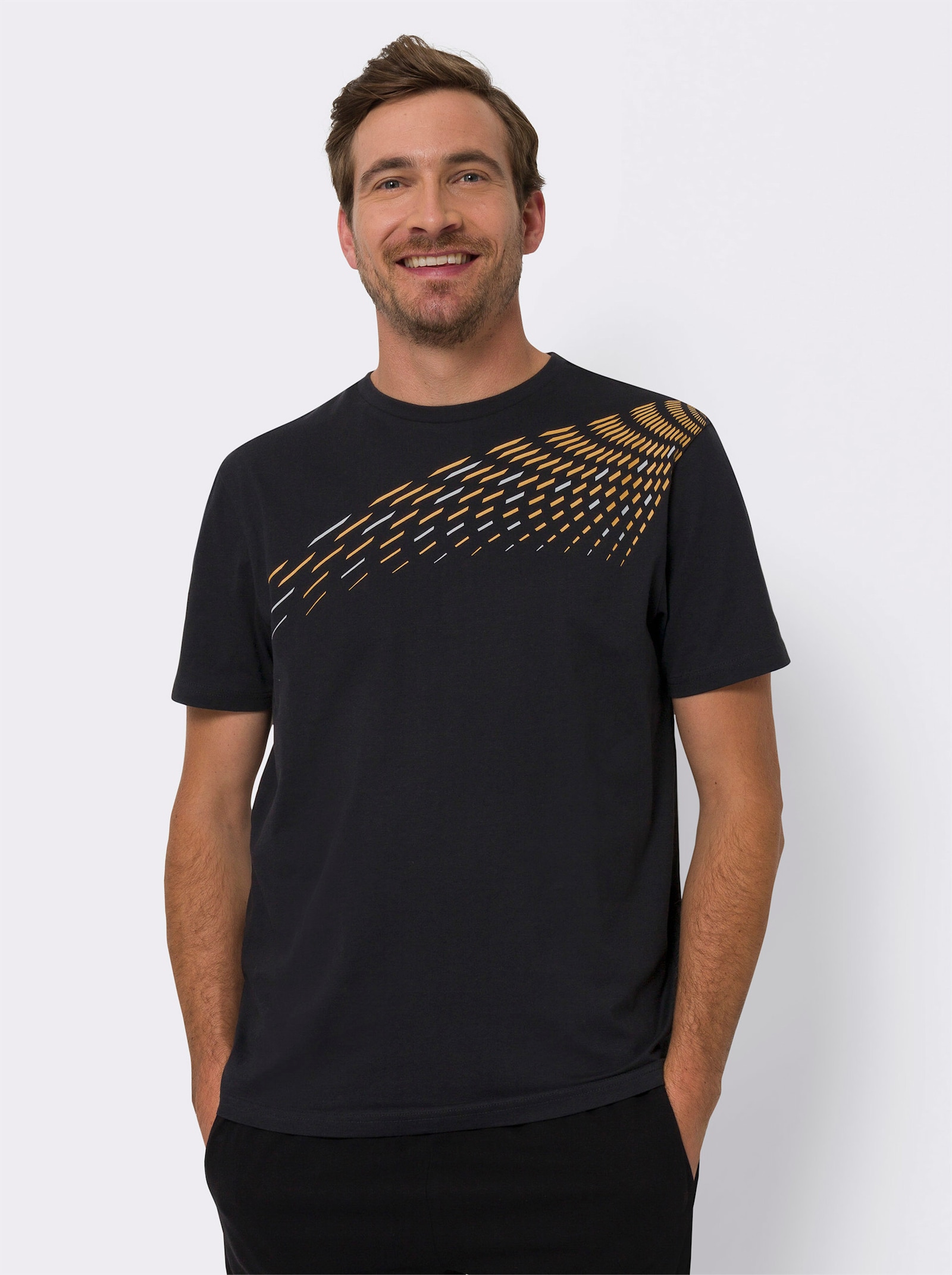 Vrijetijdsshirt van puur katoen - zwart/oker