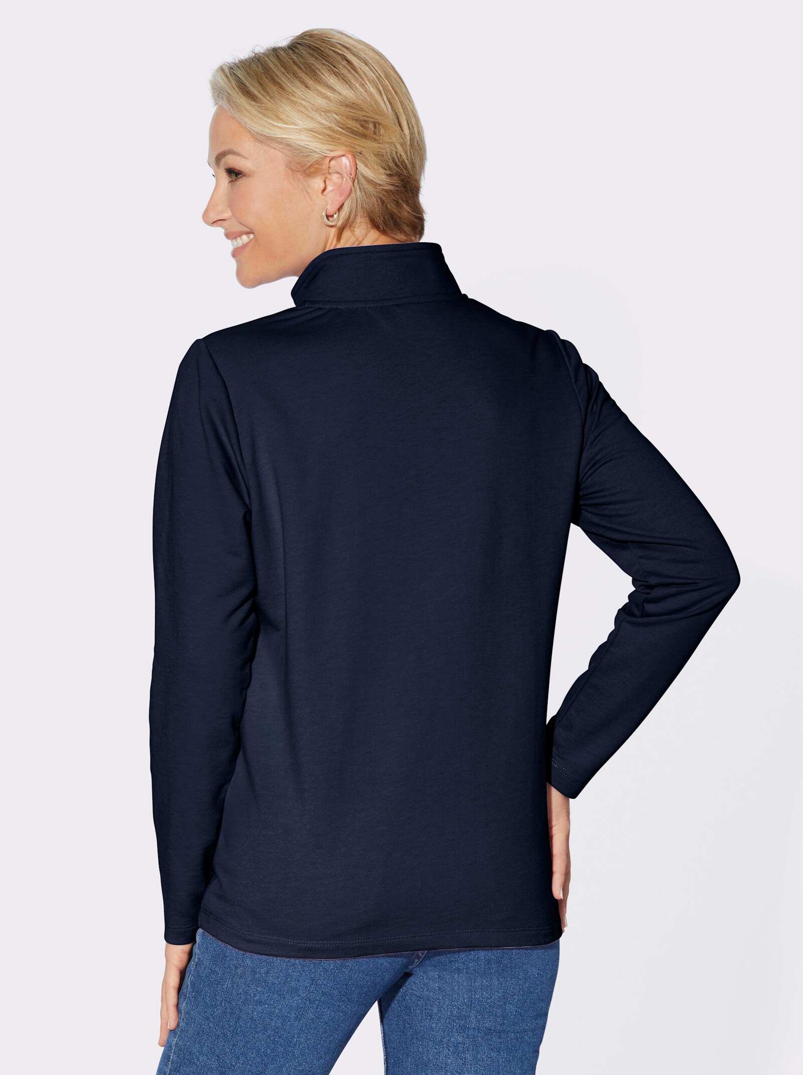 Langarmshirt mit kurzem Reißverschluss - nachtblau
