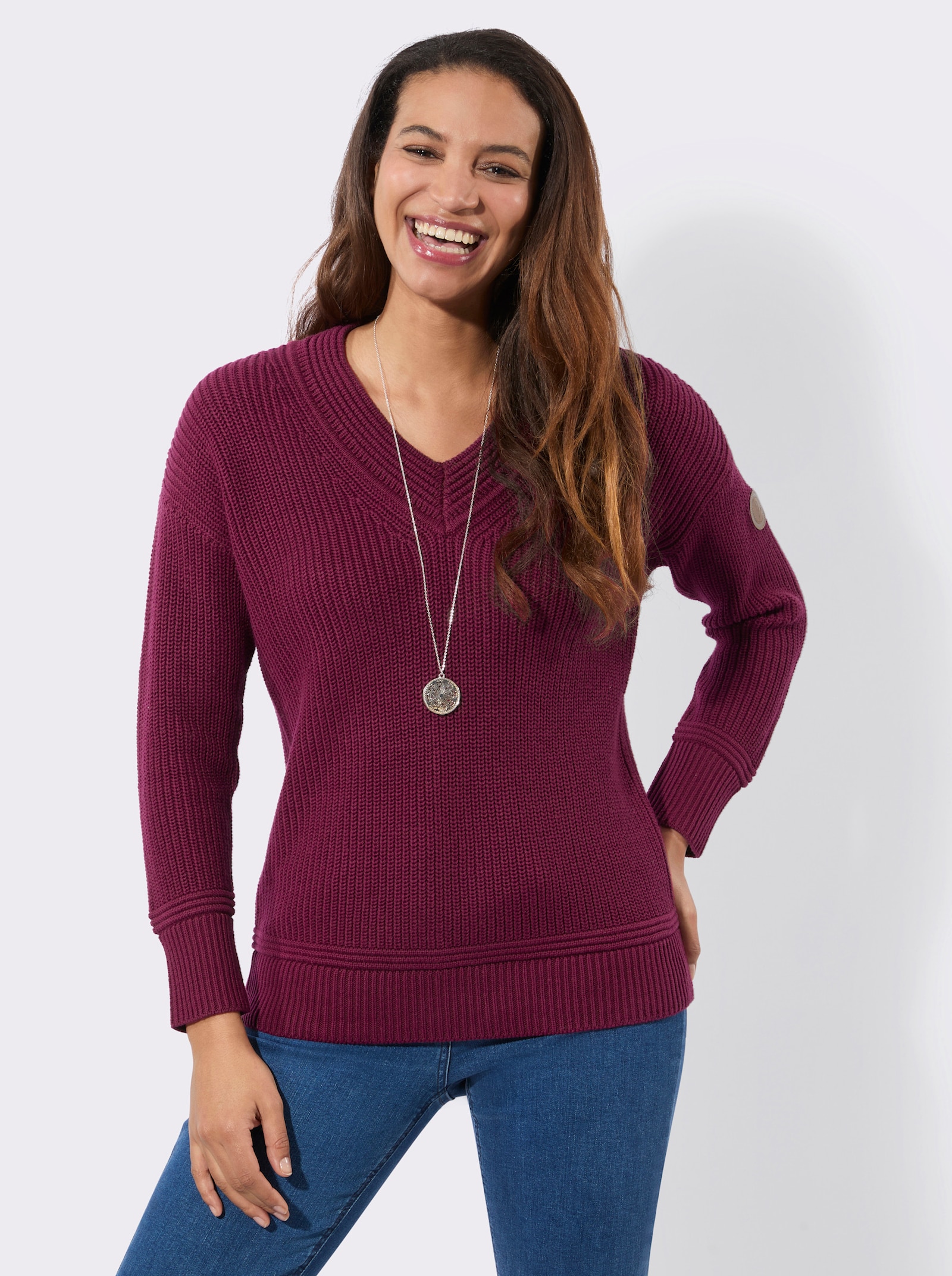 V-Ausschnitt-Pullover - bordeaux