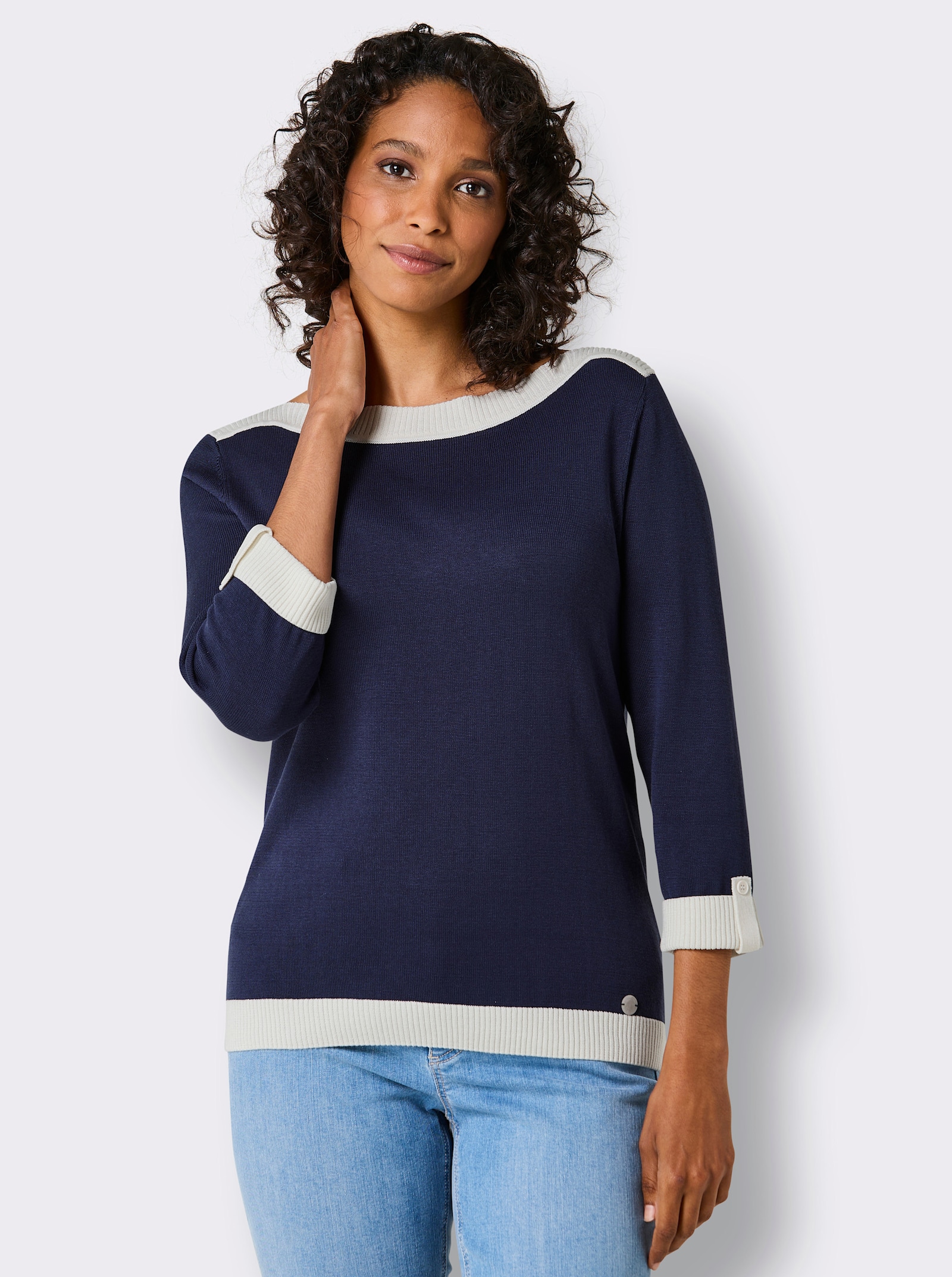 CREATION L PREMIUM 3/4 Arm-Pullover mit Seiden-Anteil - marine