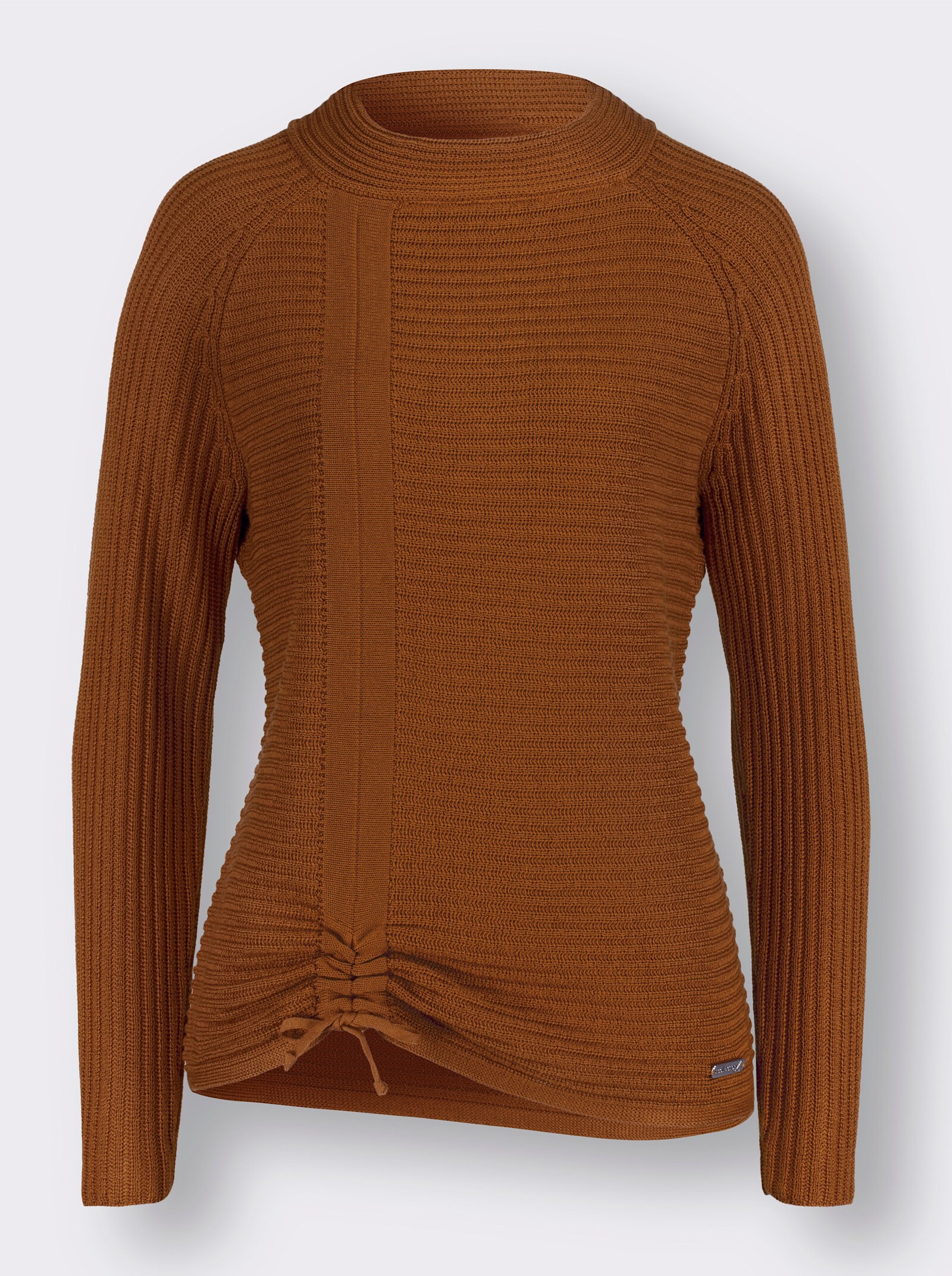 Pullover met lange mouwen en rimpeling op de zoom - cognac