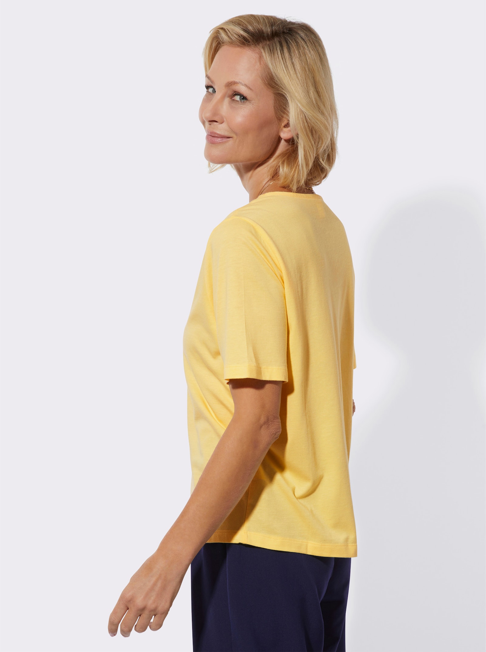 Kurzarmshirt mit V-Ausschnitt - zitrone