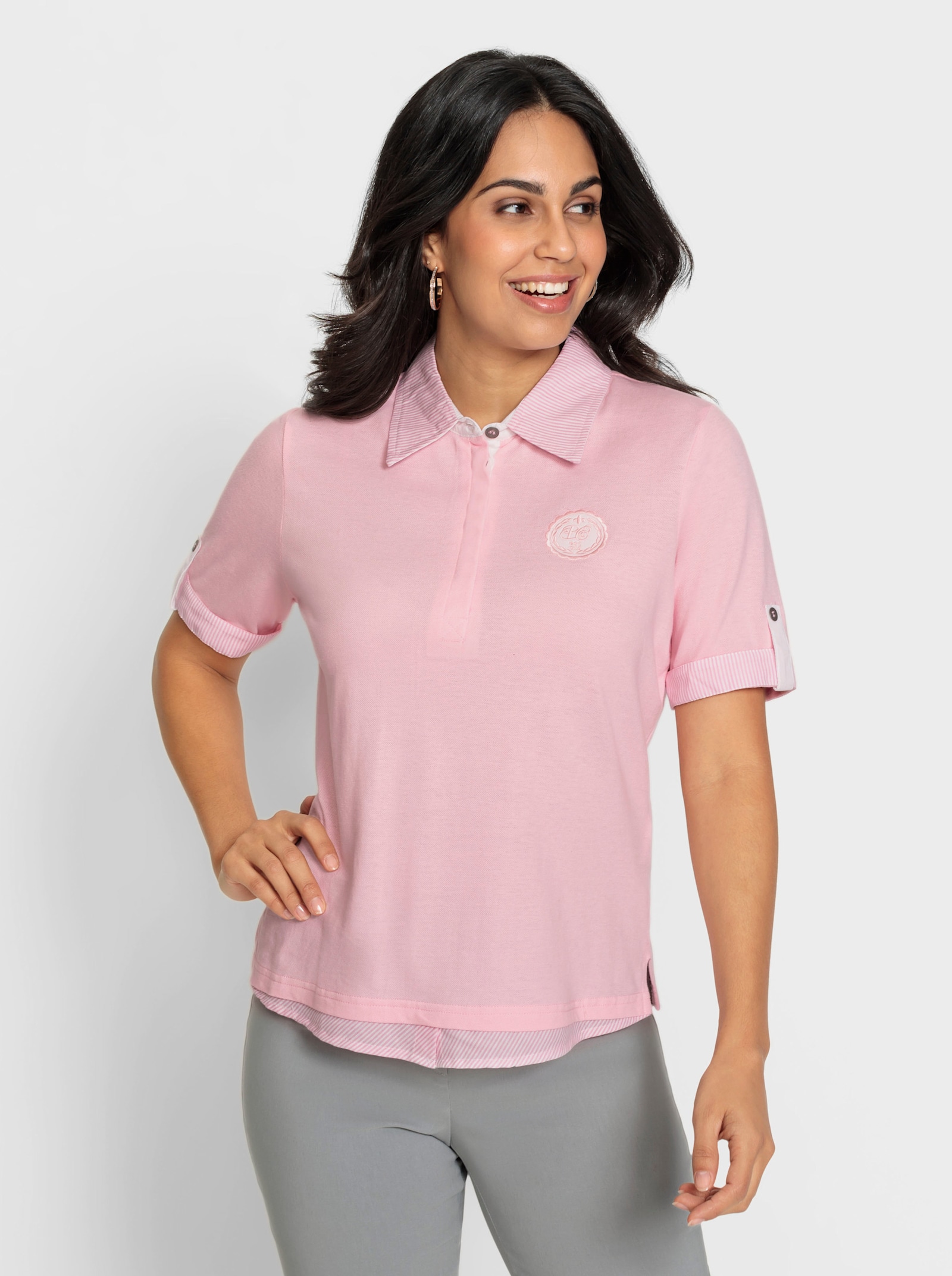 Poloshirt mit Stickerei und Emblem - rosé