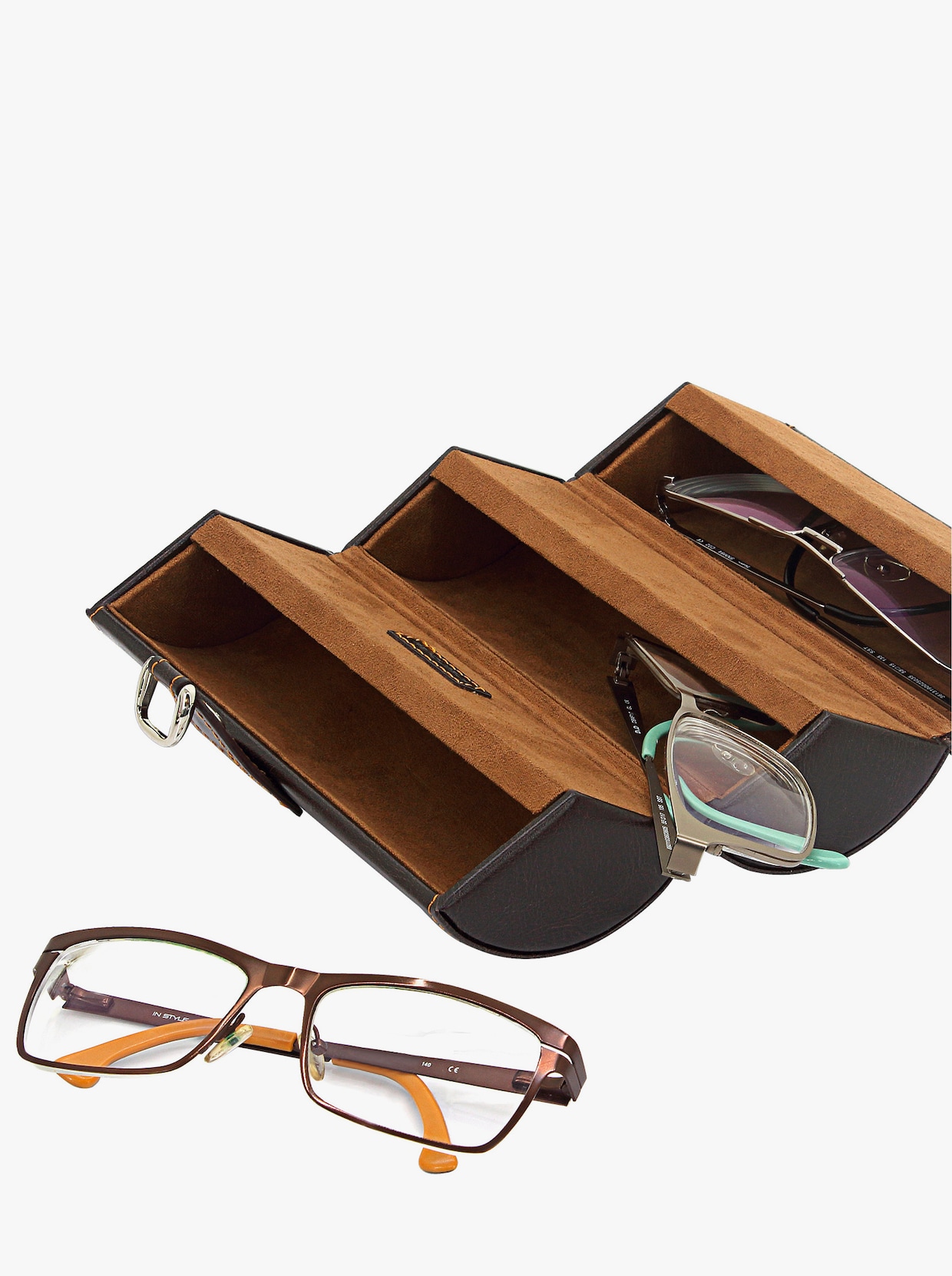 Brillen-Etui mit 5 Brillenputztüchern - braun