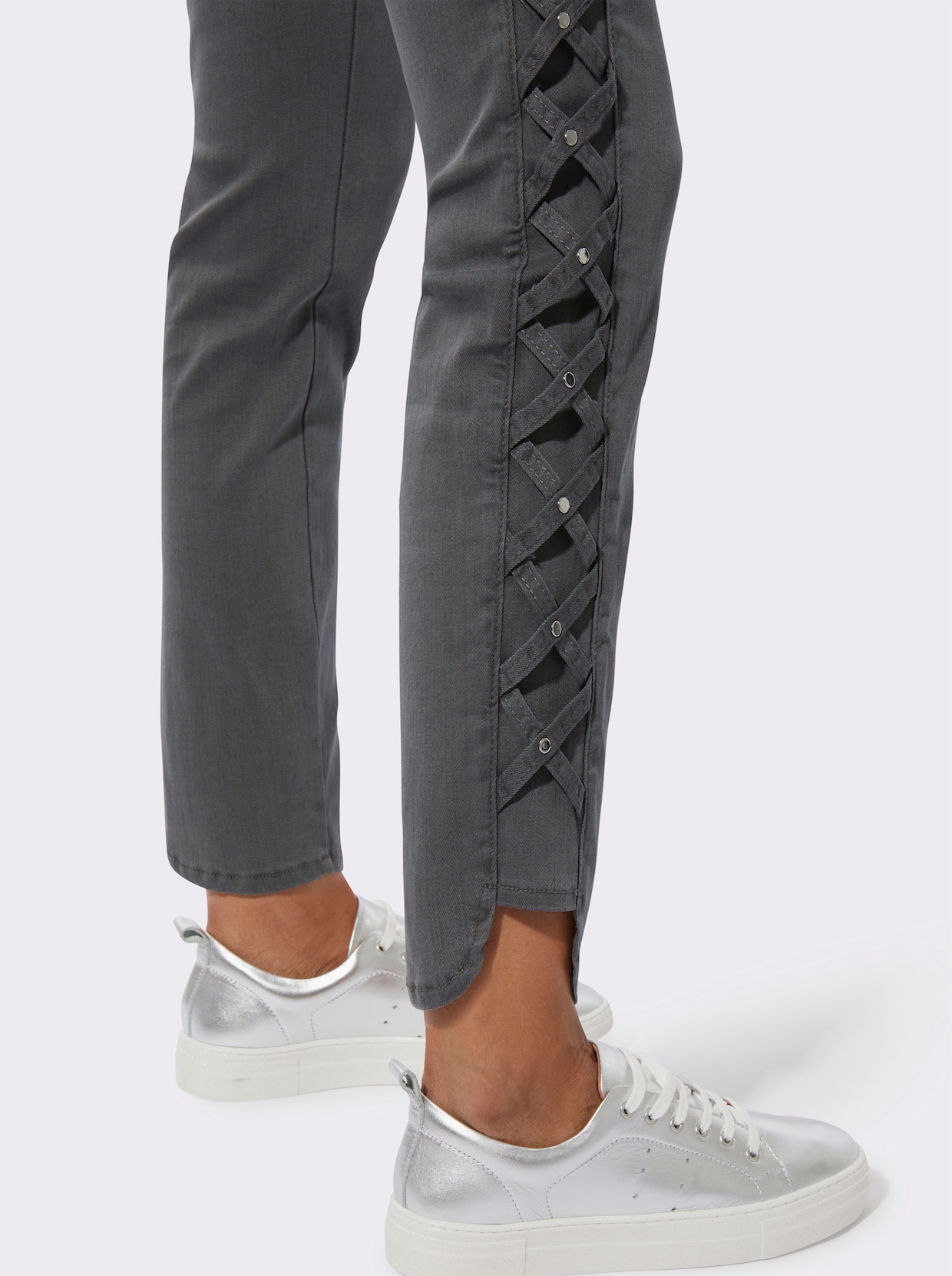 5-Pocket-Jeans mit Bändchen-Verzierung seitlich - grey-denim